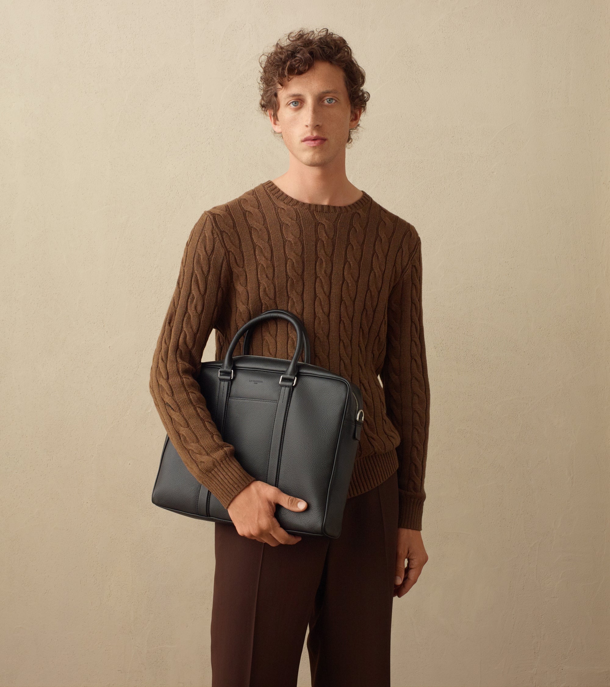 Charles 15" briefcase in grained leather medium size