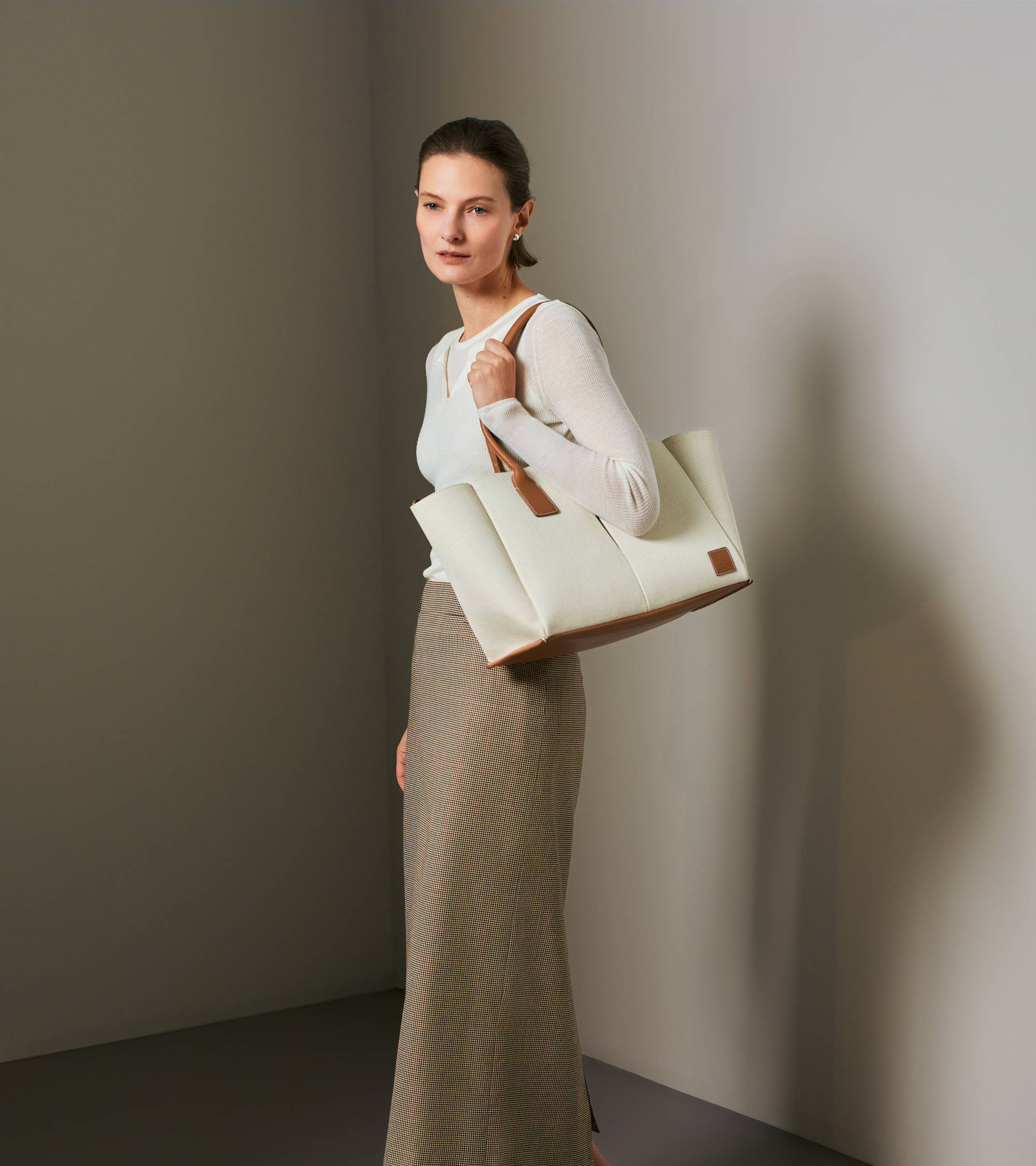 Grand sac cabas Elena en toile coton et cuir grainé