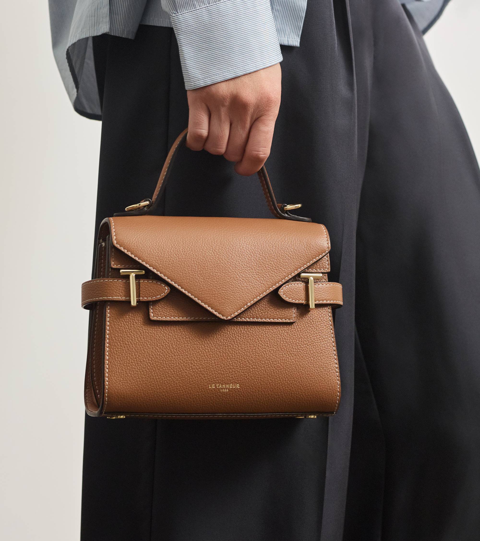 Petit sac à main double rabat Emilie en cuir grainé