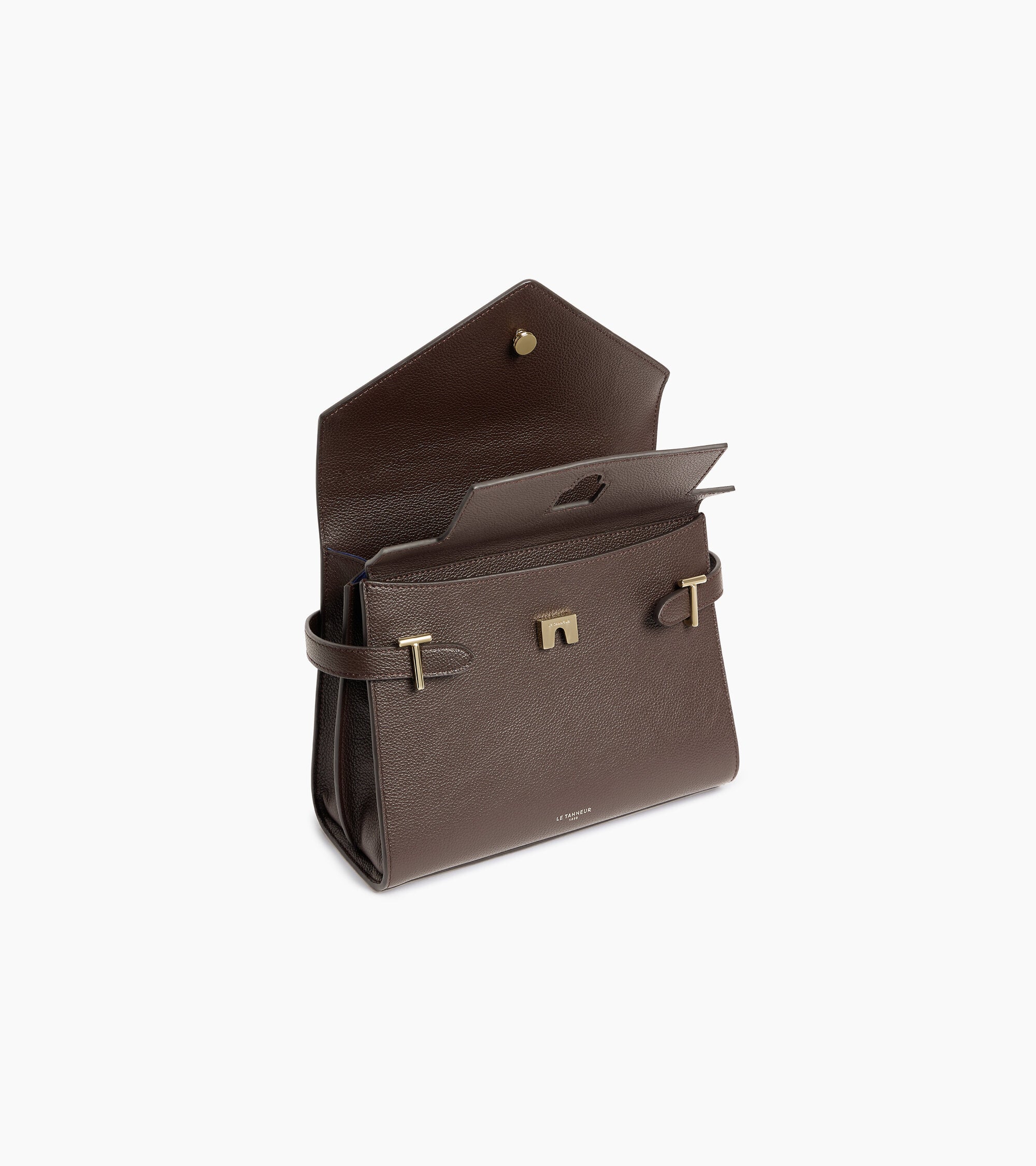 Sac à main double rabat moyen modèle Emilie en cuir grainé