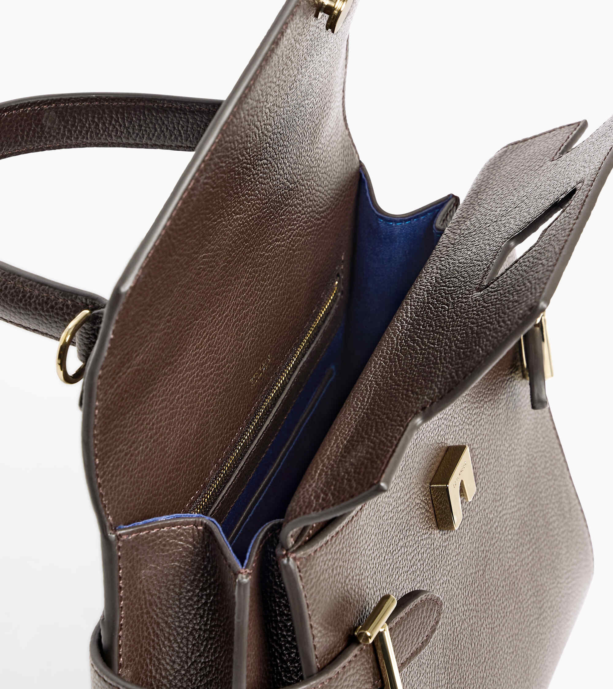 Sac à main double rabat moyen modèle Emilie en cuir grainé