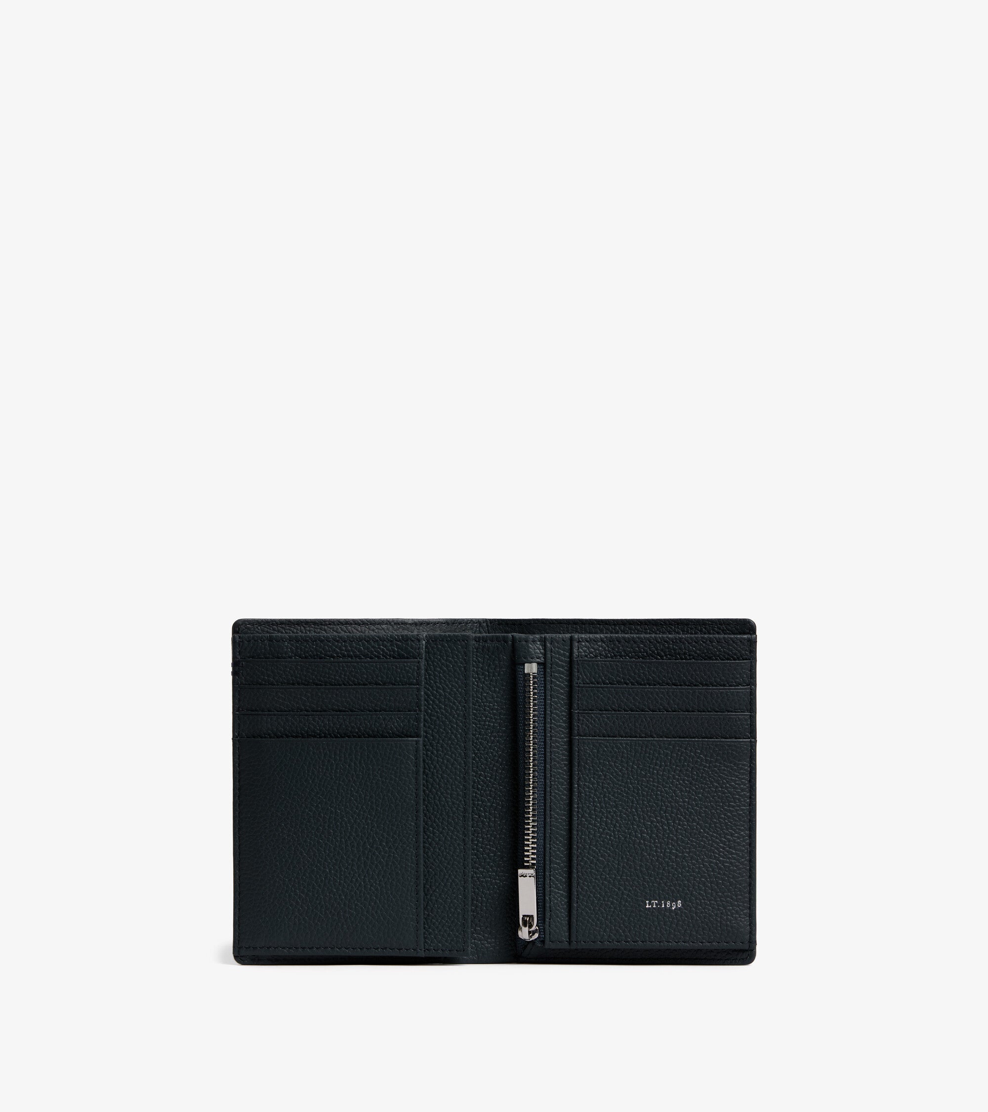 Petit portefeuille vertical zippé 2 volets Lucien en cuir grainé