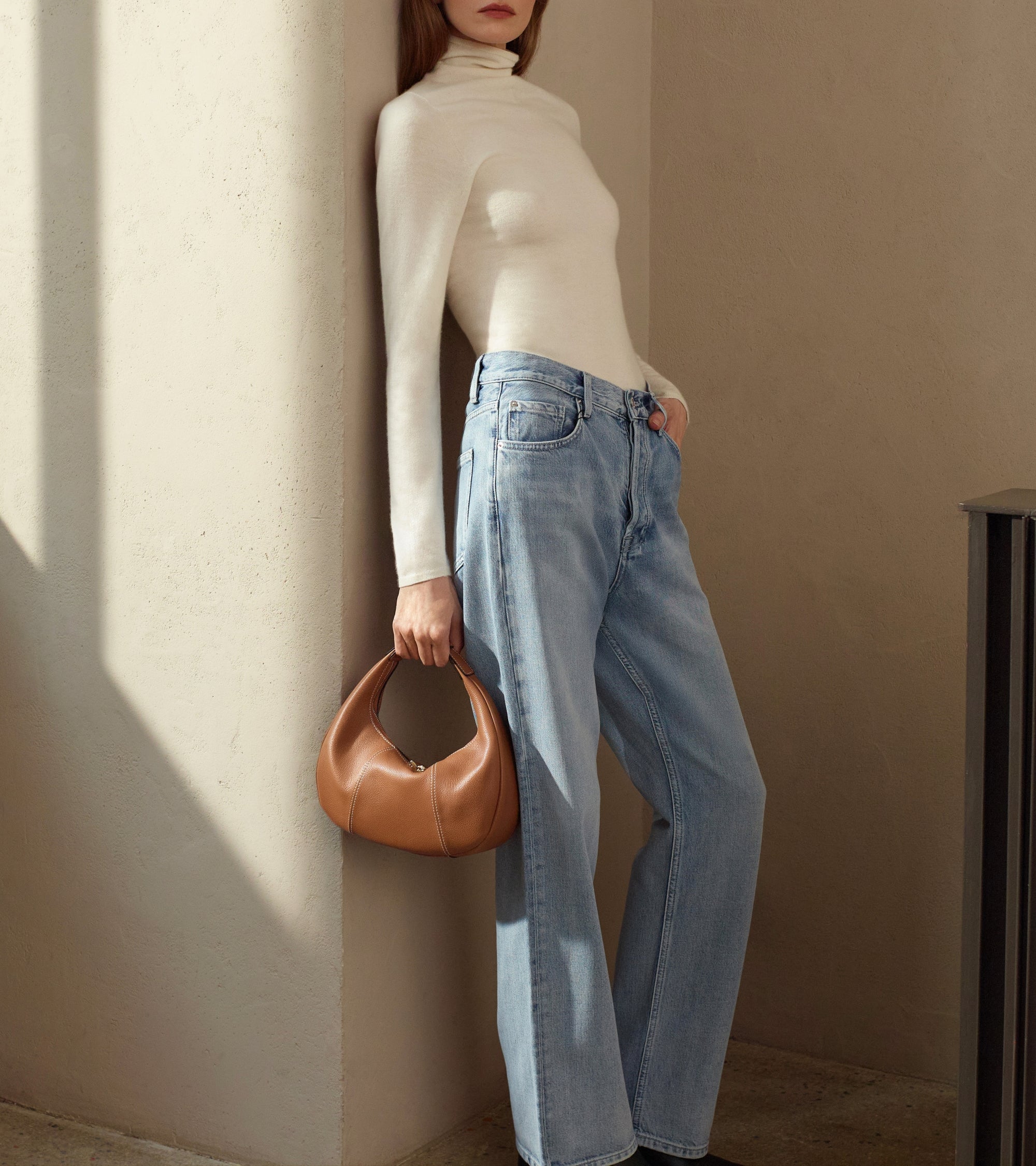 Small Hobo Bag in grained leather