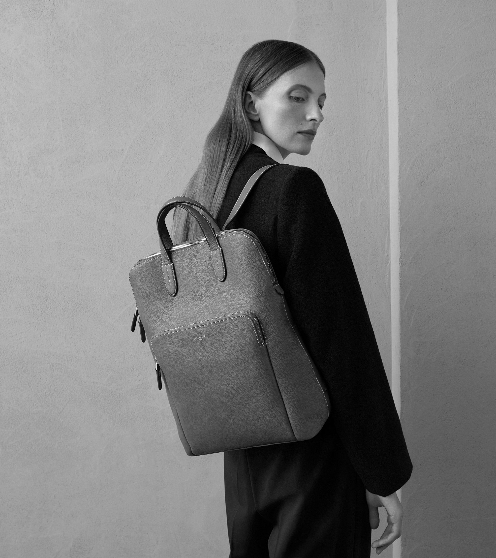 Sophie zipped business backpack in grained leather