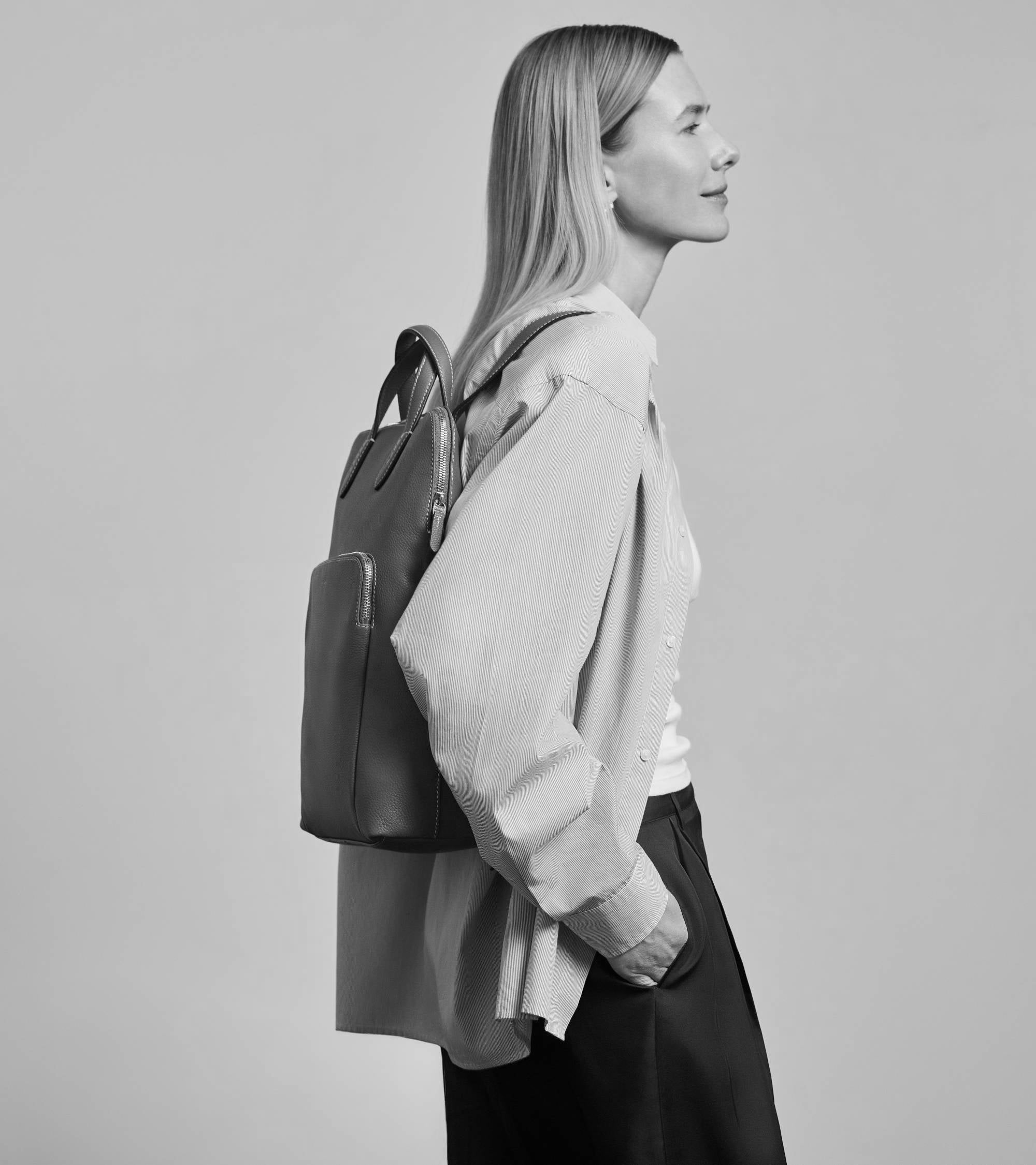 Sac à dos zippé business Sophie en cuir grainé