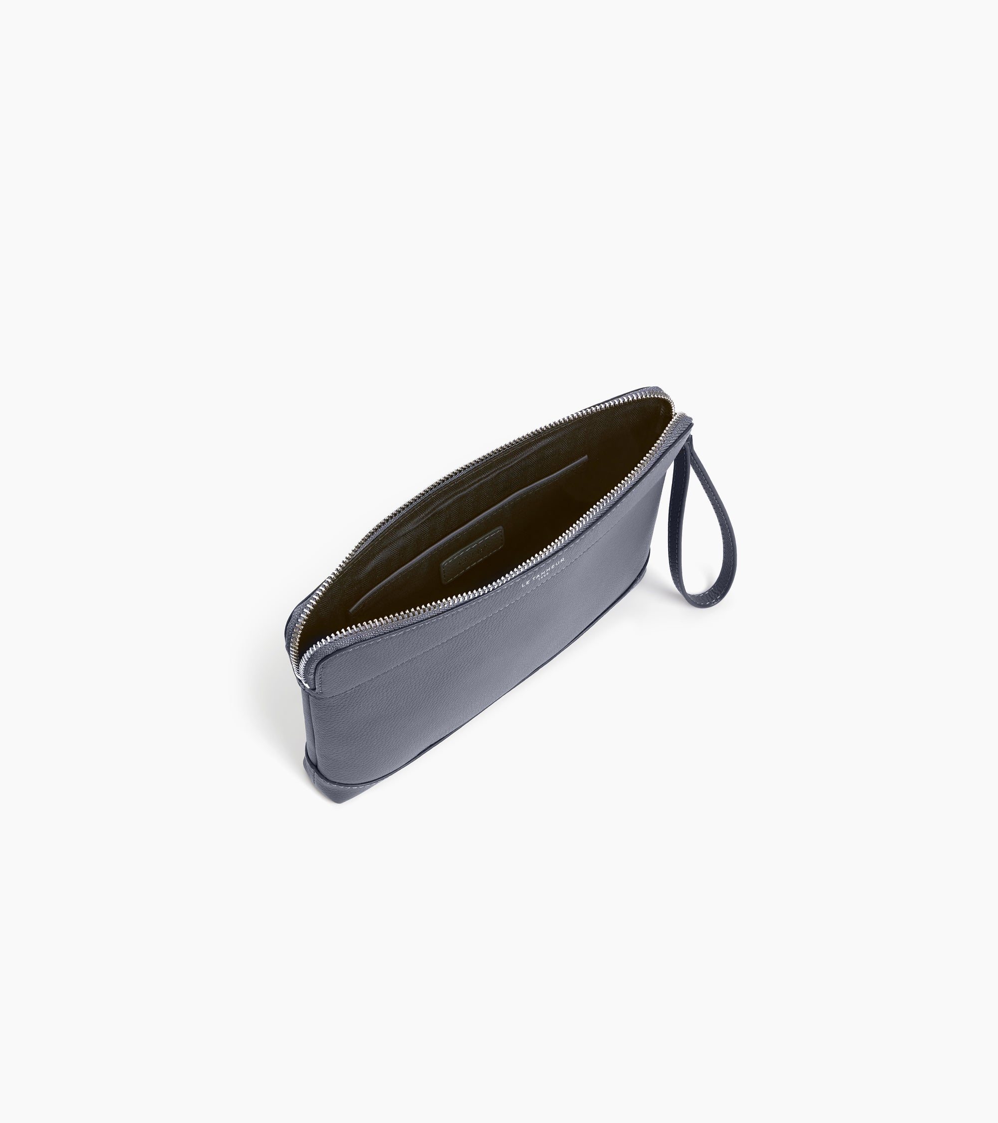 Pochette zippée en cuir grainé