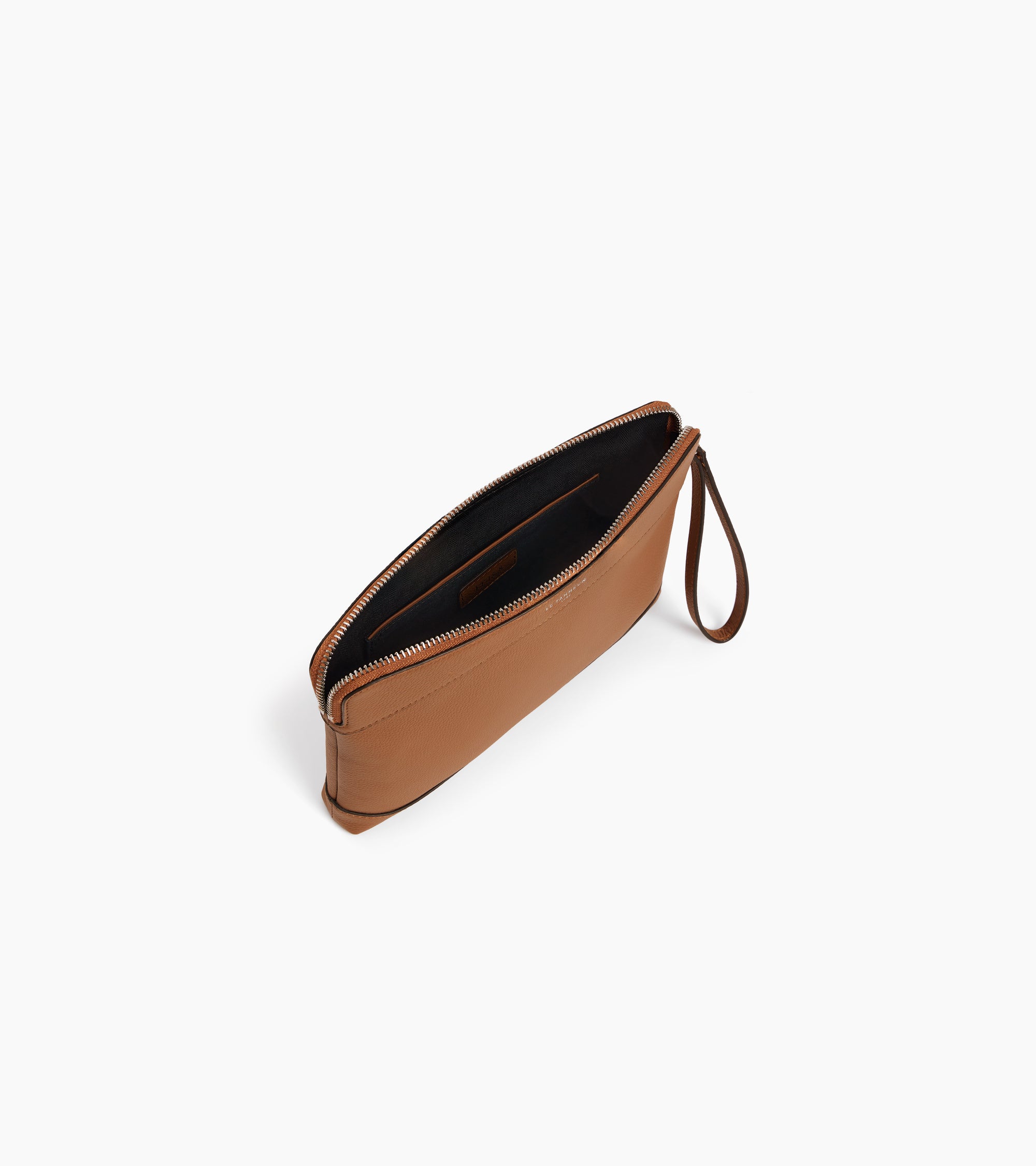 Pochette zippée en cuir grainé