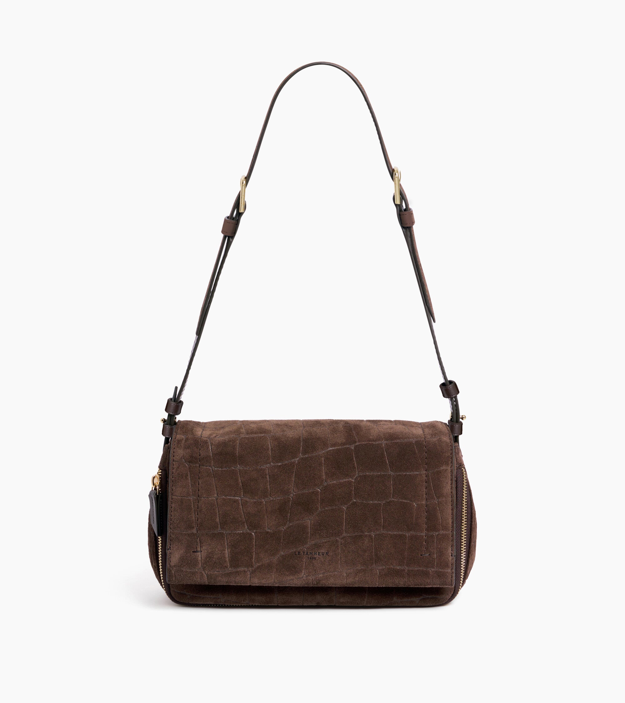 Petit sac bandoulière Aurore en cuir refente de velours embossé crocodile