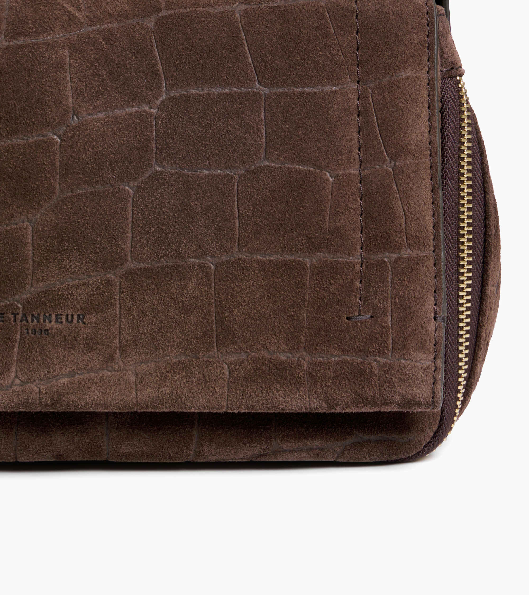 Petit sac bandoulière Aurore en cuir refente de velours embossé crocodile