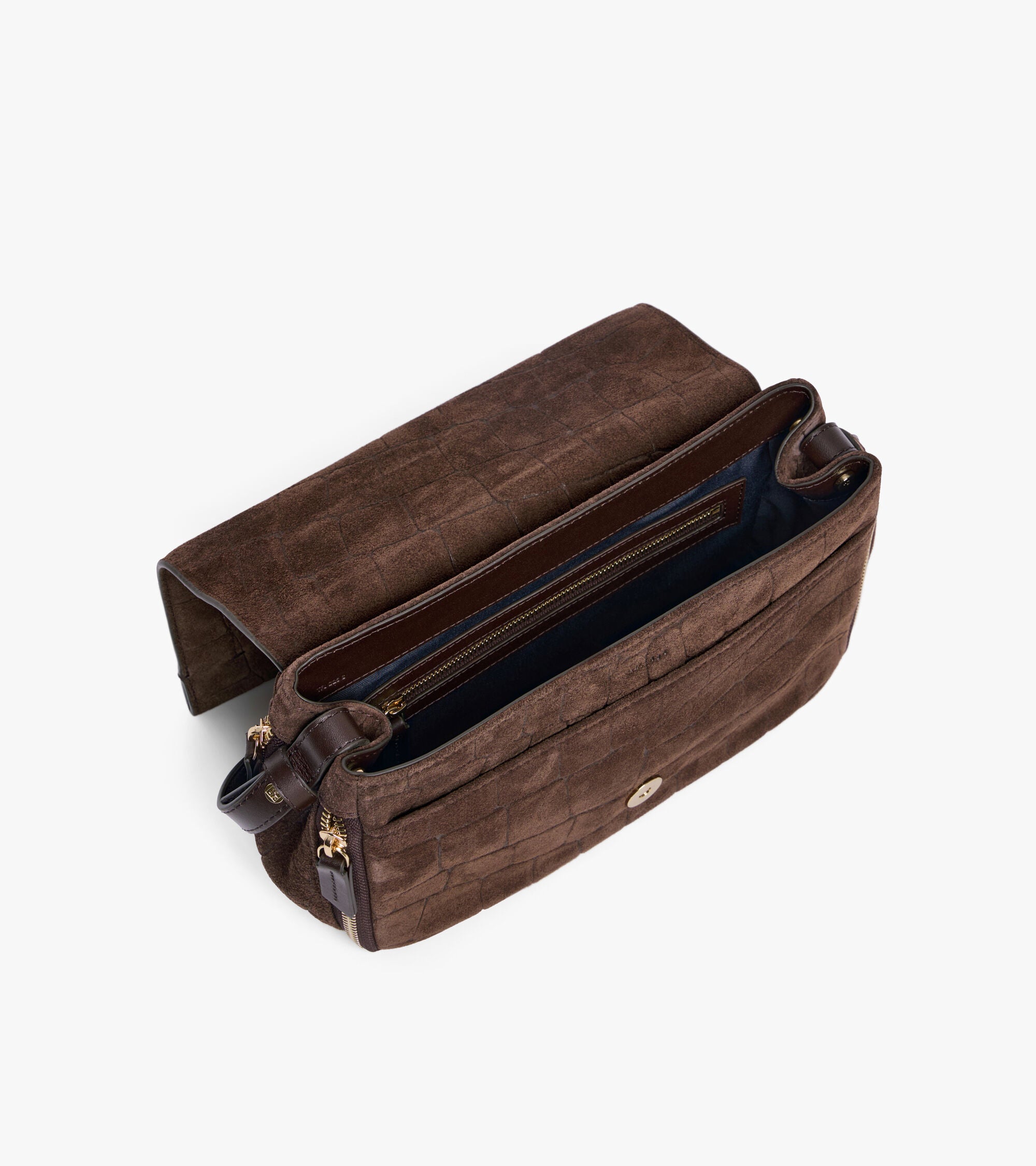 Petit sac bandoulière Aurore en cuir refente de velours embossé crocodile