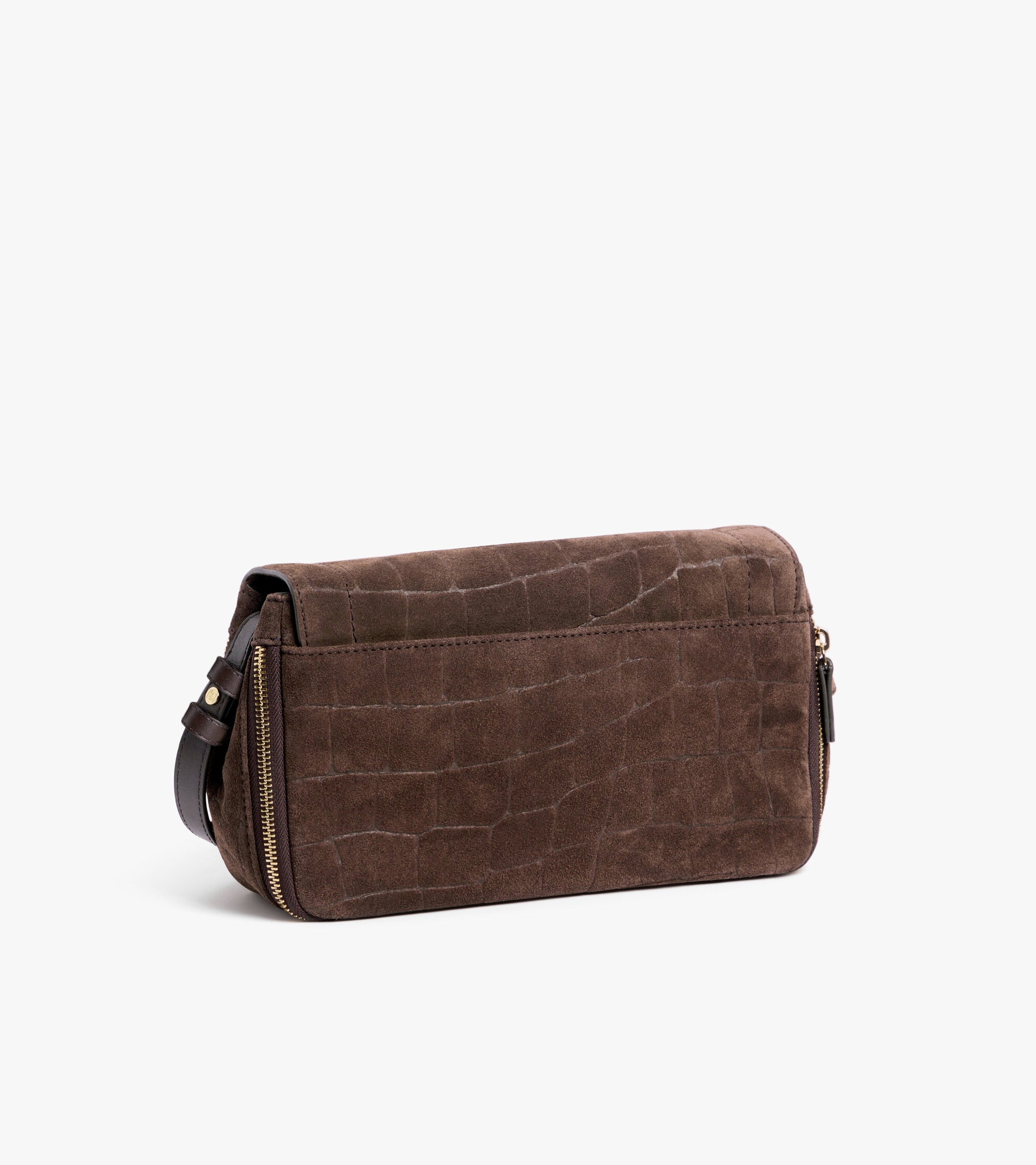 Petit sac bandoulière Aurore en cuir refente de velours embossé crocodile