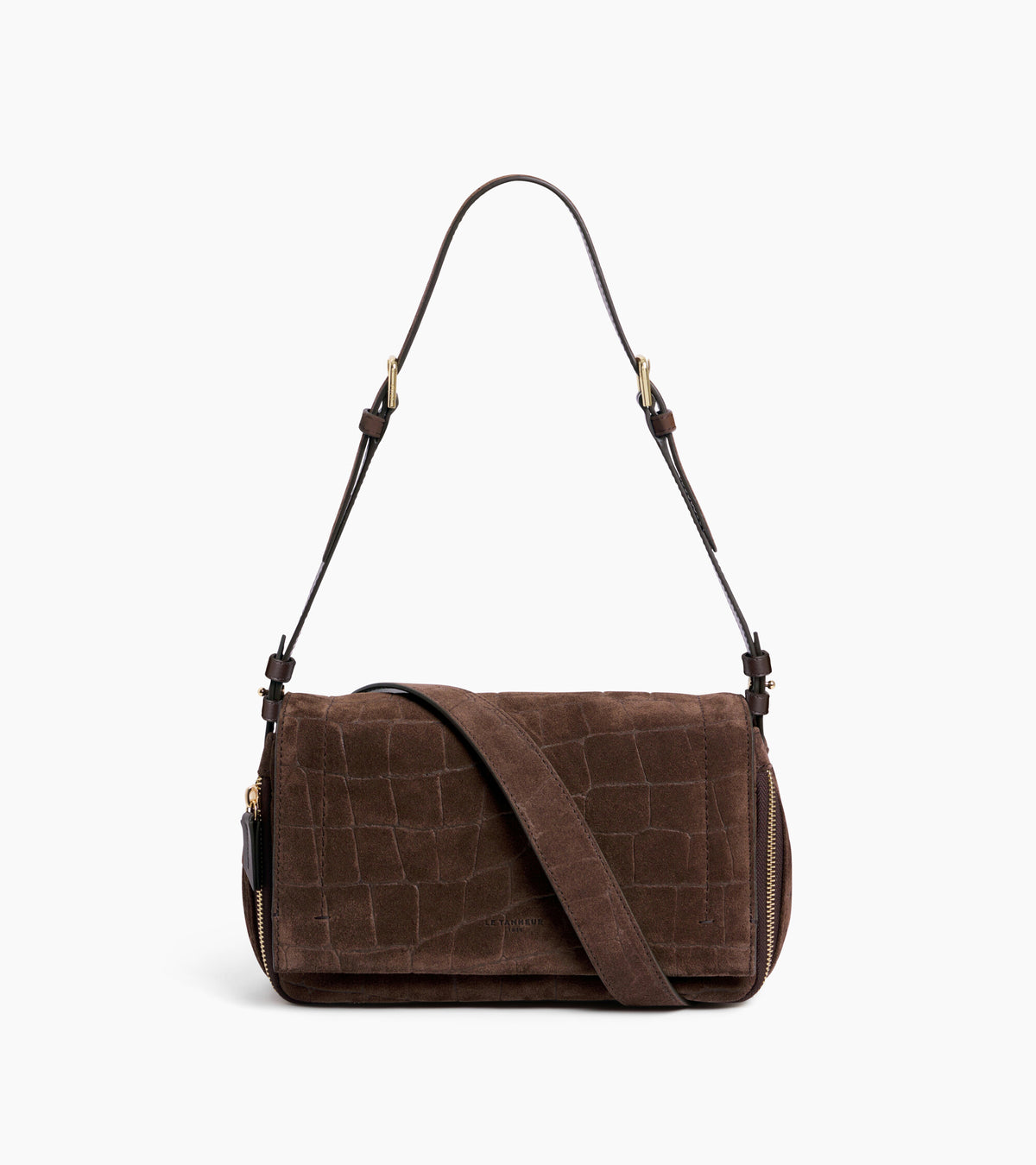 Petit sac bandoulière Aurore en cuir refente de velours embossé crocodile