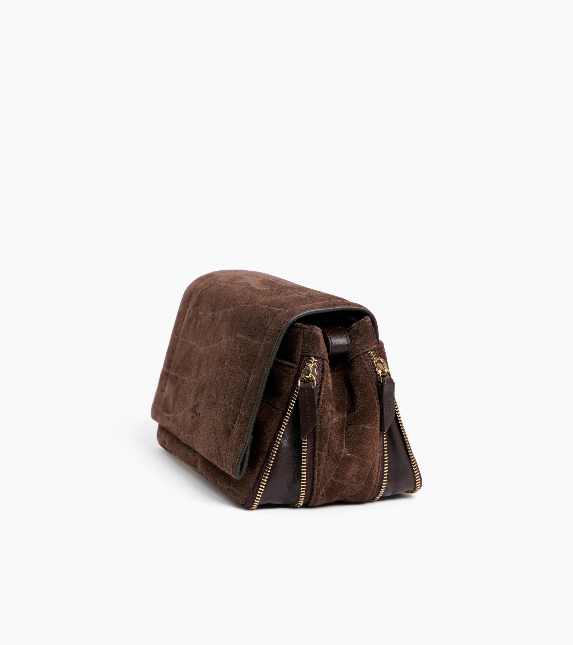 Petit sac bandoulière Aurore en cuir refente de velours embossé crocodile