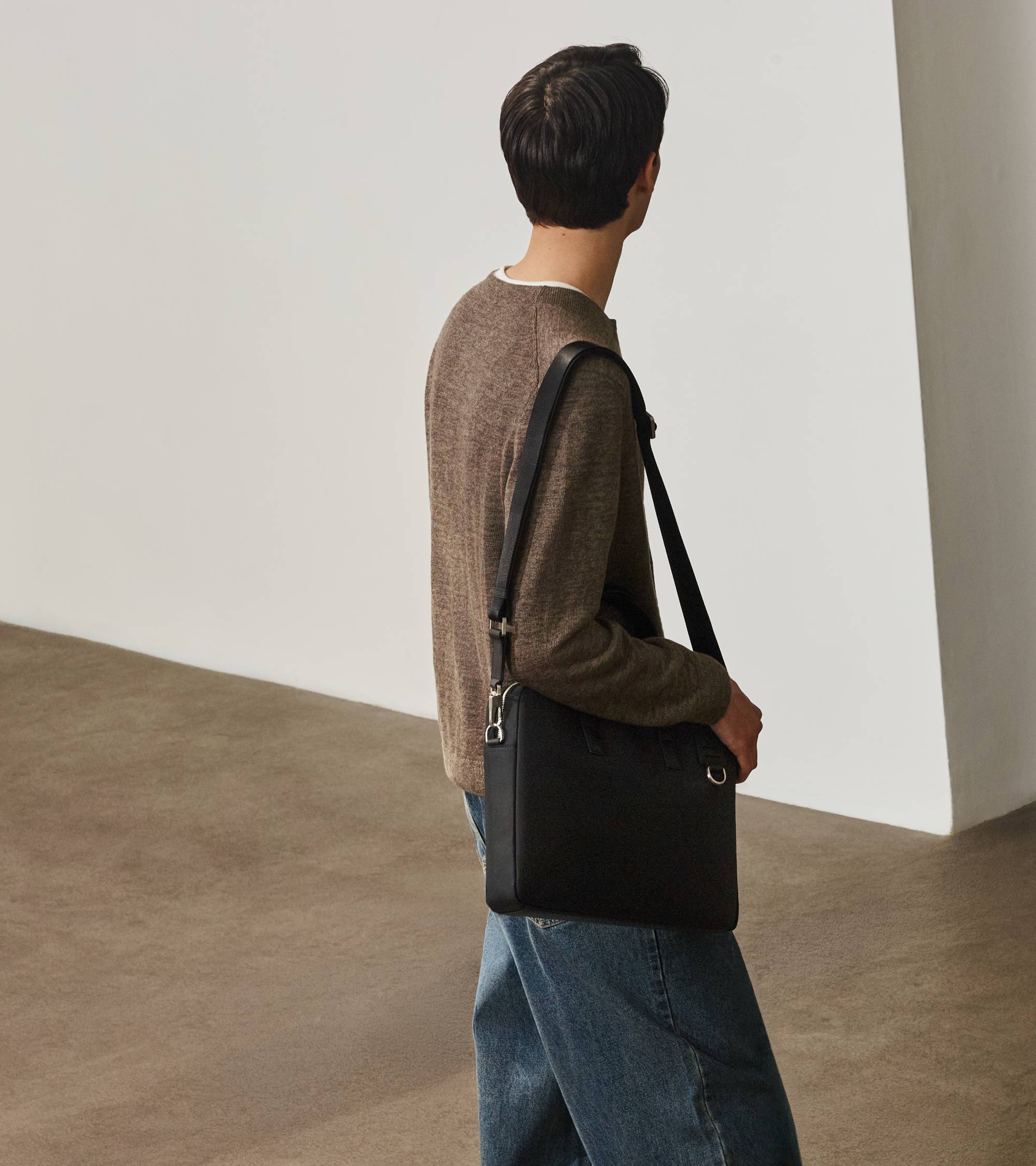 Porte documents 15" Basile en toile nylon et cuir lisse