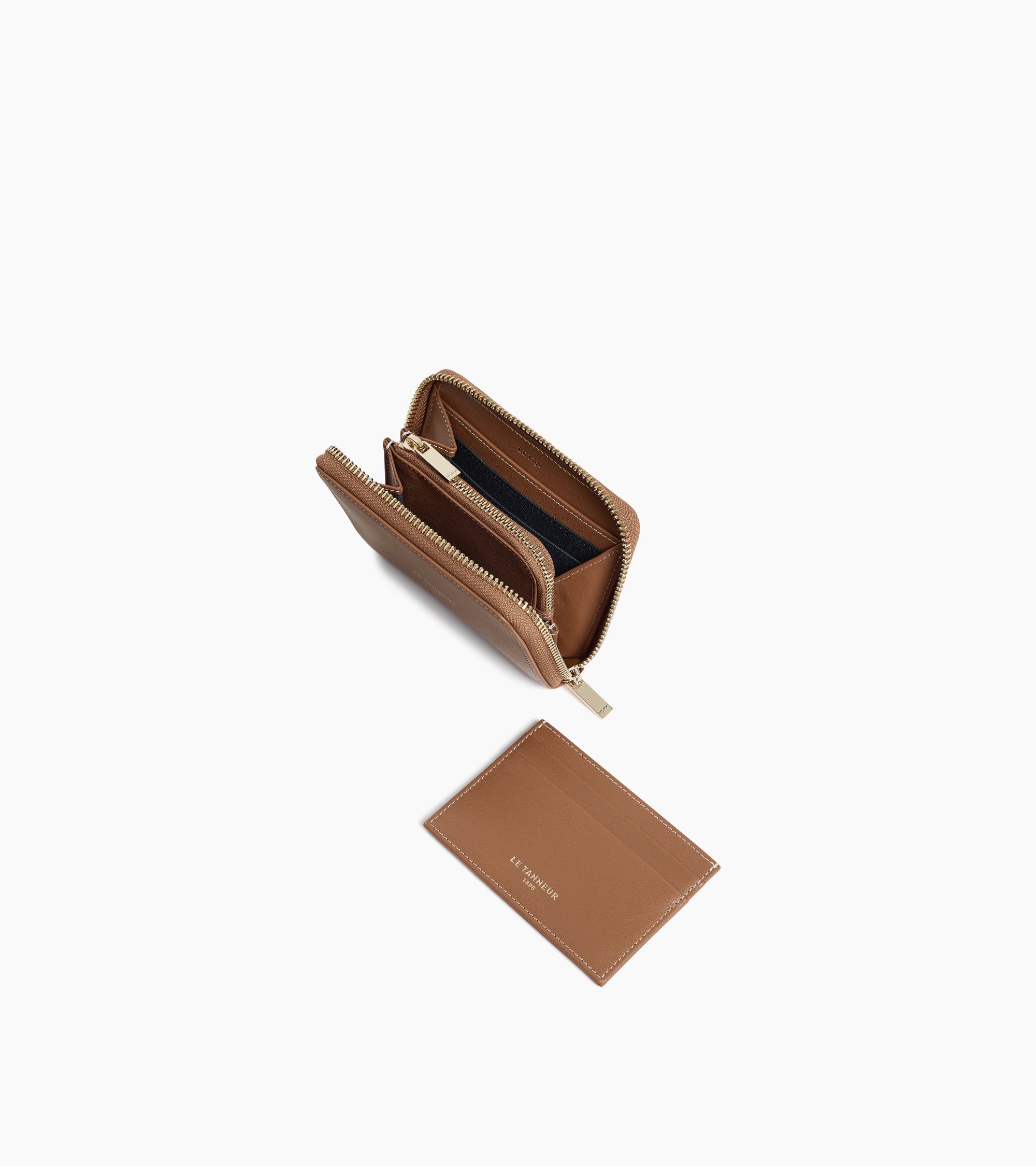 Porte monnaie zippé avec porte cartes amovible Albertine en cuir lisse