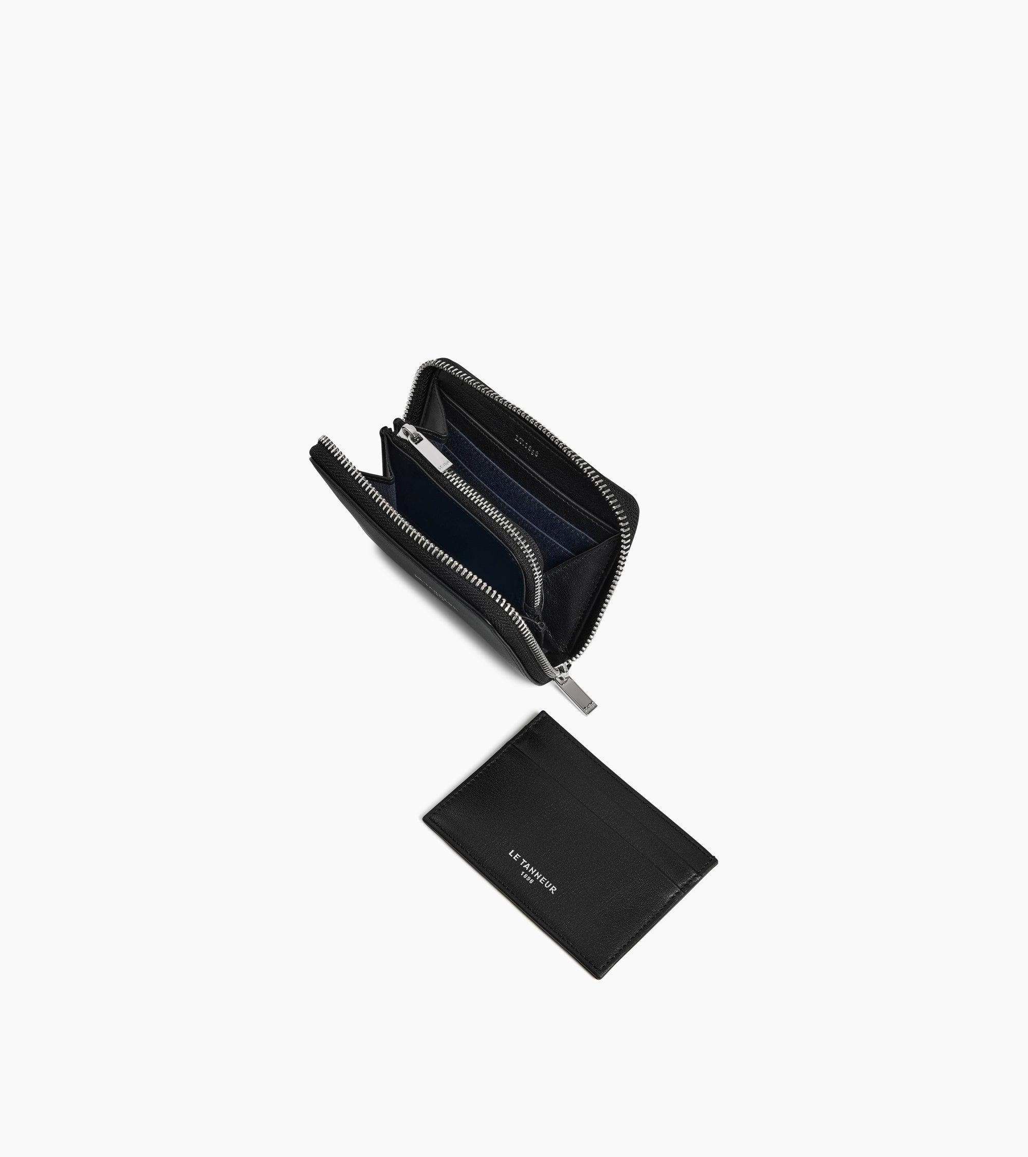 Porte monnaie zippé avec porte cartes amovible Albertine en cuir lisse