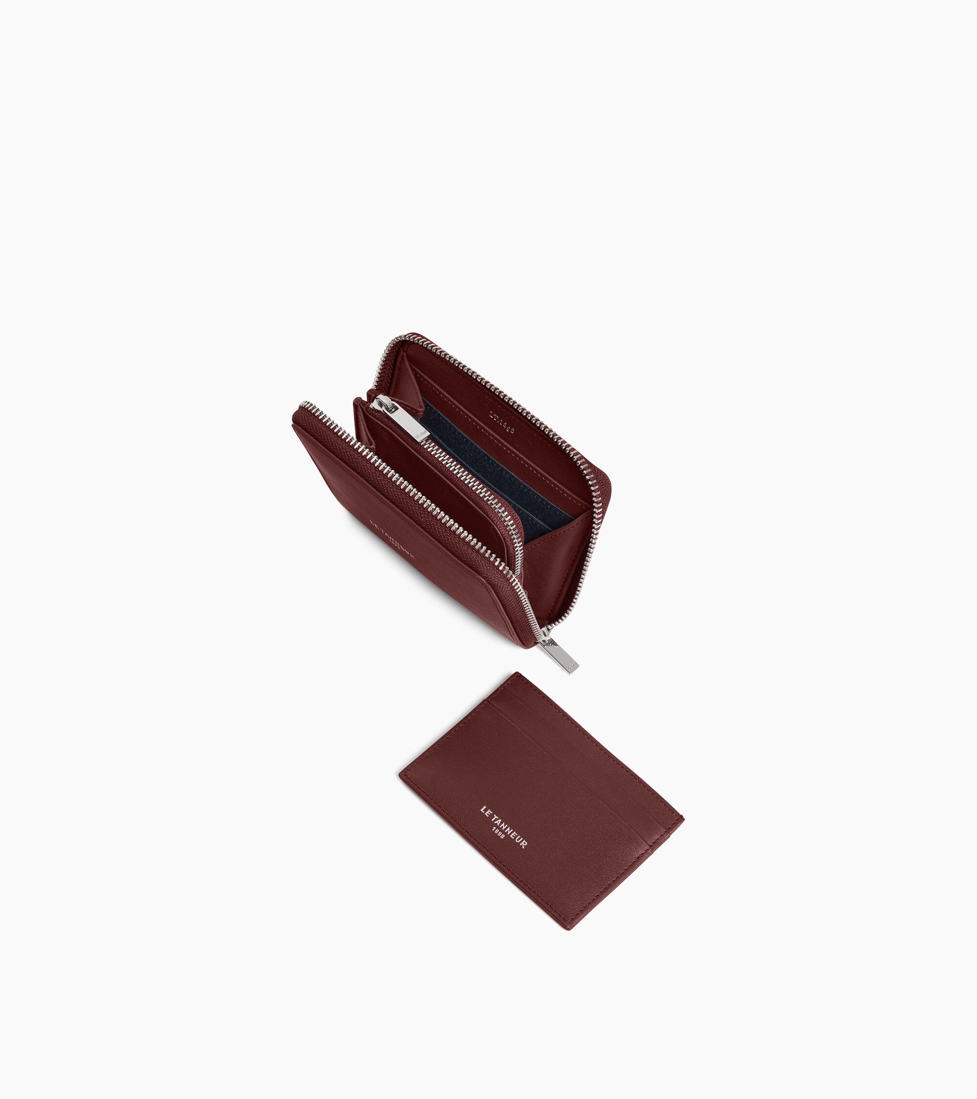 Porte monnaie zippé avec porte cartes amovible Albertine en cuir lisse