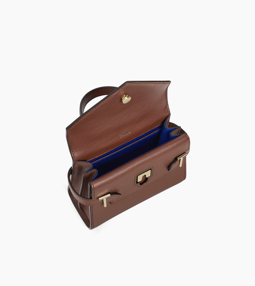 Petit sac à main double rabat Emilie en cuir grainé