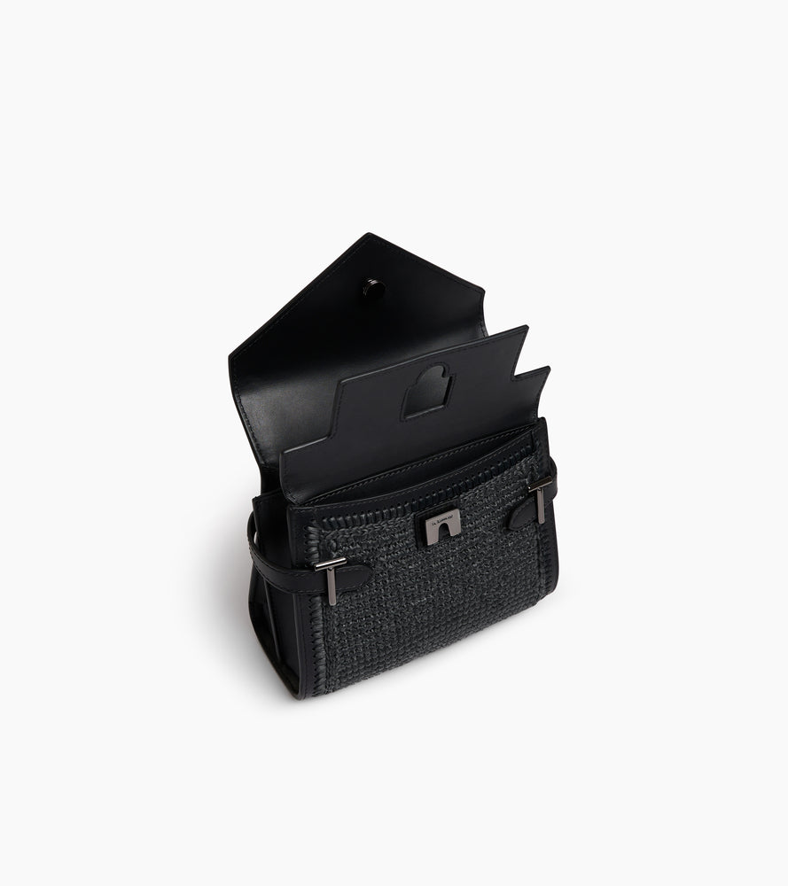 Petit sac à main double rabat Emilie effet raphia et cuir lisse