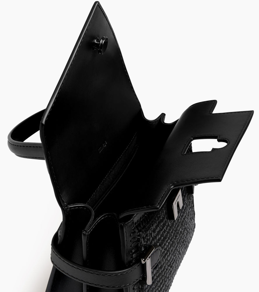 Petit sac à main double rabat Emilie effet raphia et cuir lisse