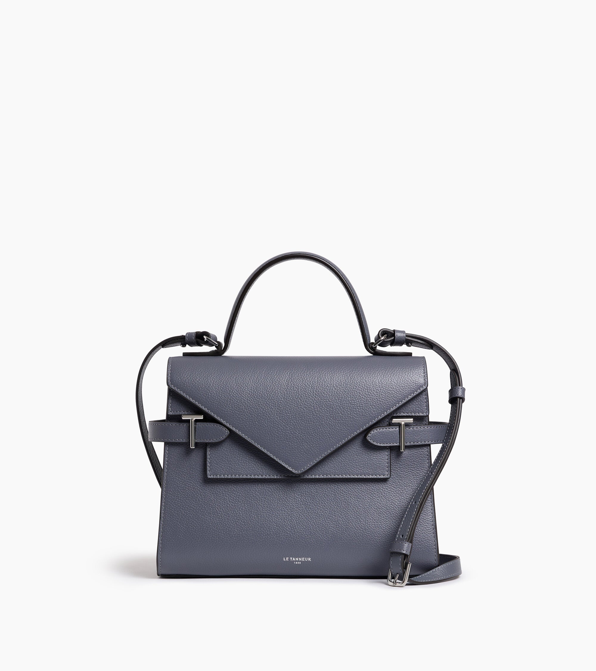 Sac à main double rabat moyen modèle Emilie en cuir grainé