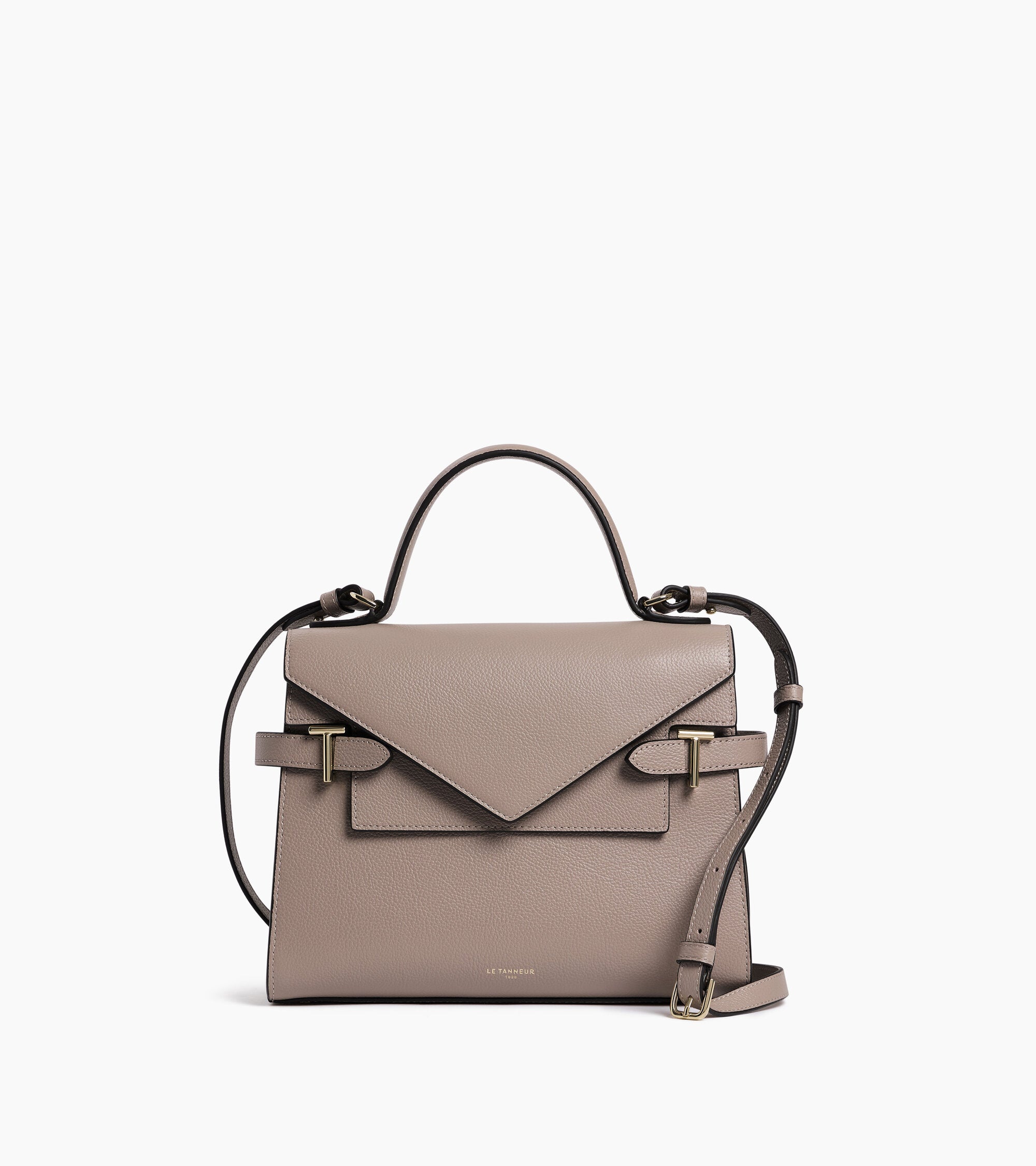 Sac à main double rabat moyen modèle Emilie en cuir grainé