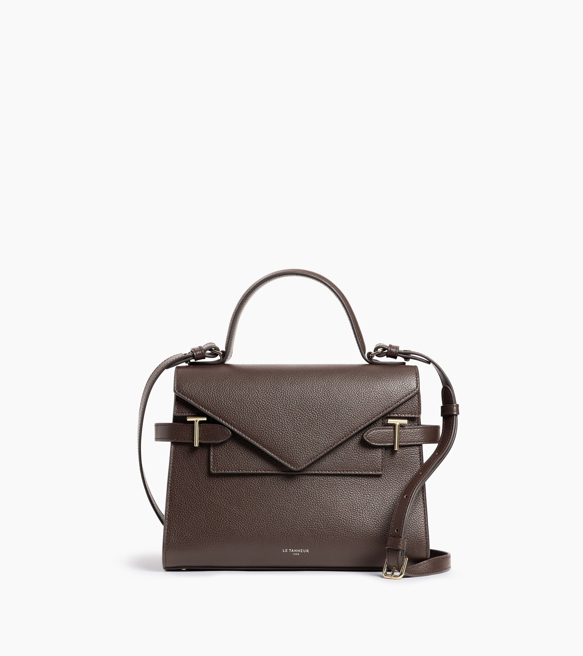 Sac à main double rabat moyen modèle Emilie en cuir grainé