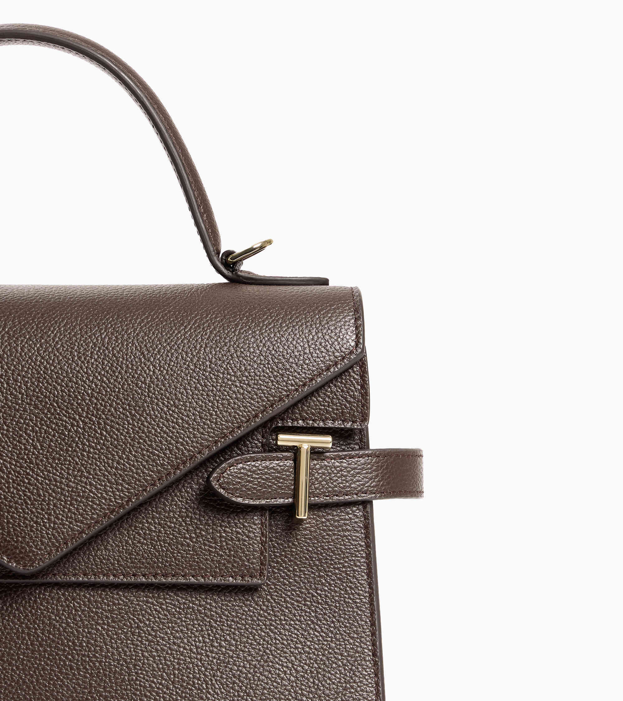 Sac à main double rabat moyen modèle Emilie en cuir grainé