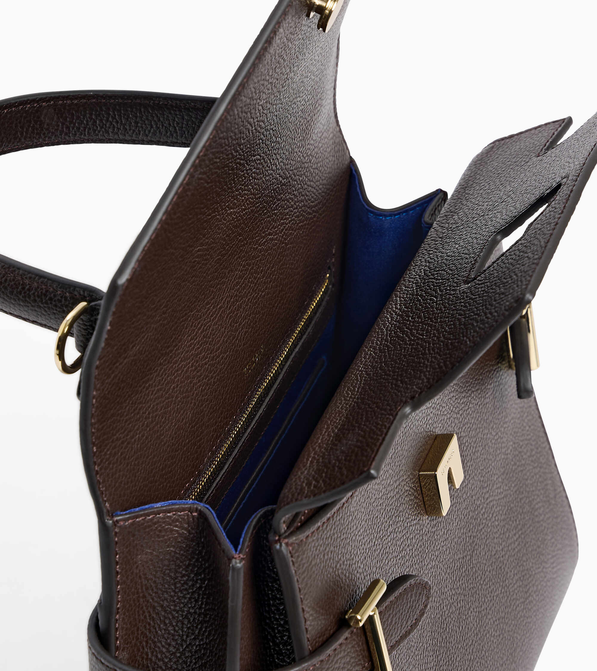 Sac à main double rabat moyen modèle Emilie en cuir grainé