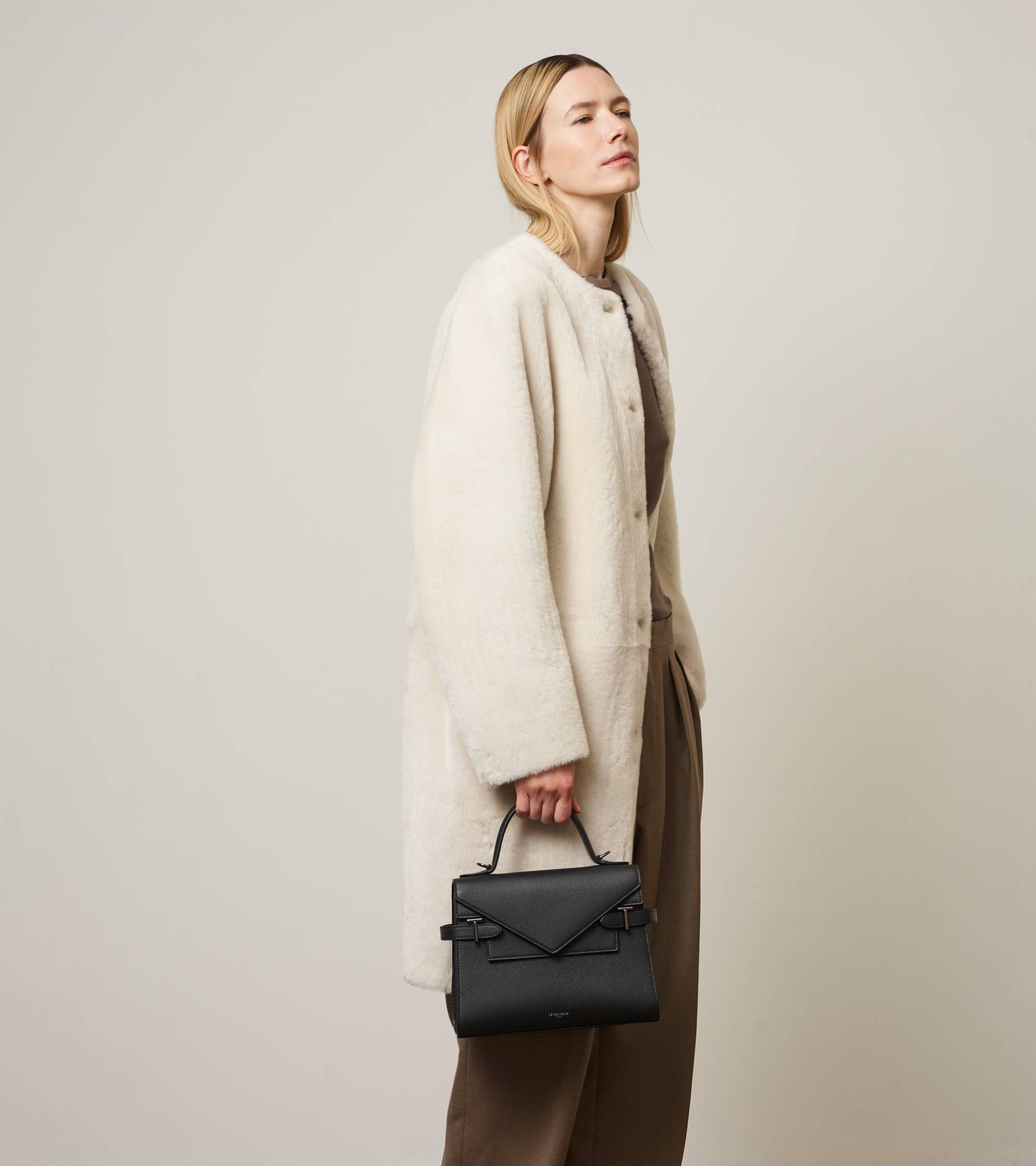 Sac à main double rabat moyen modèle Emilie en cuir grainé