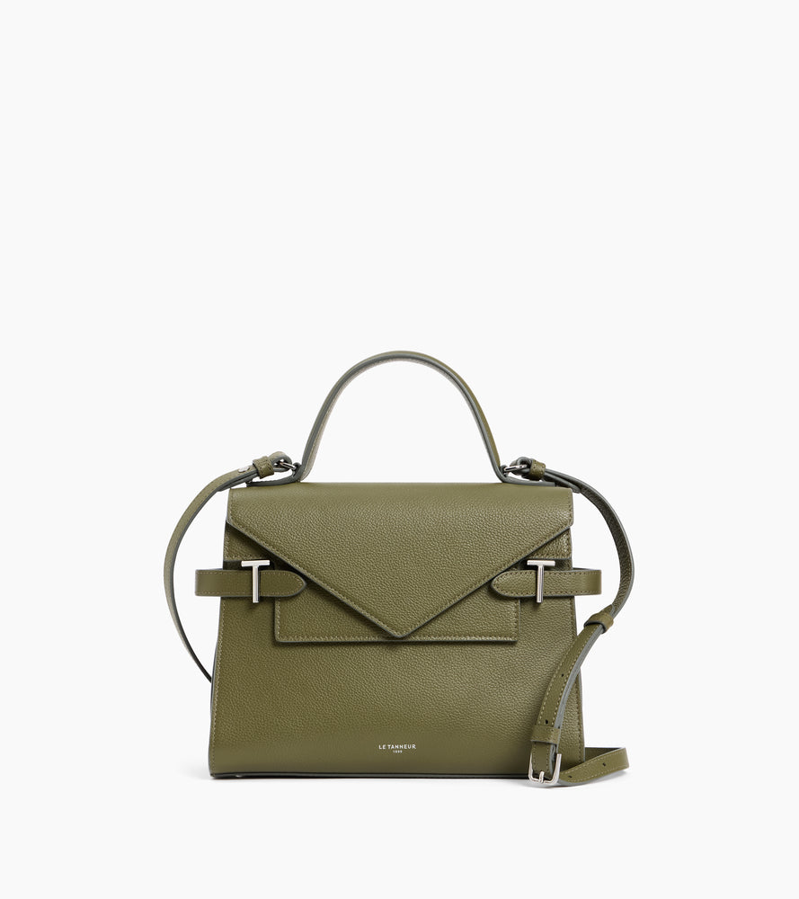 Emilie medium handbag with double flap in grained leather
