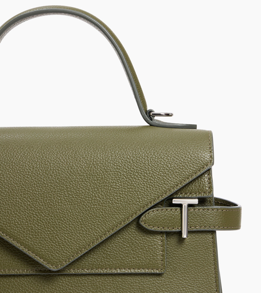 Emilie medium handbag with double flap in grained leather