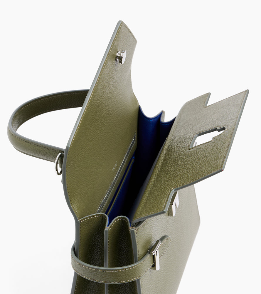 Emilie medium handbag with double flap in grained leather