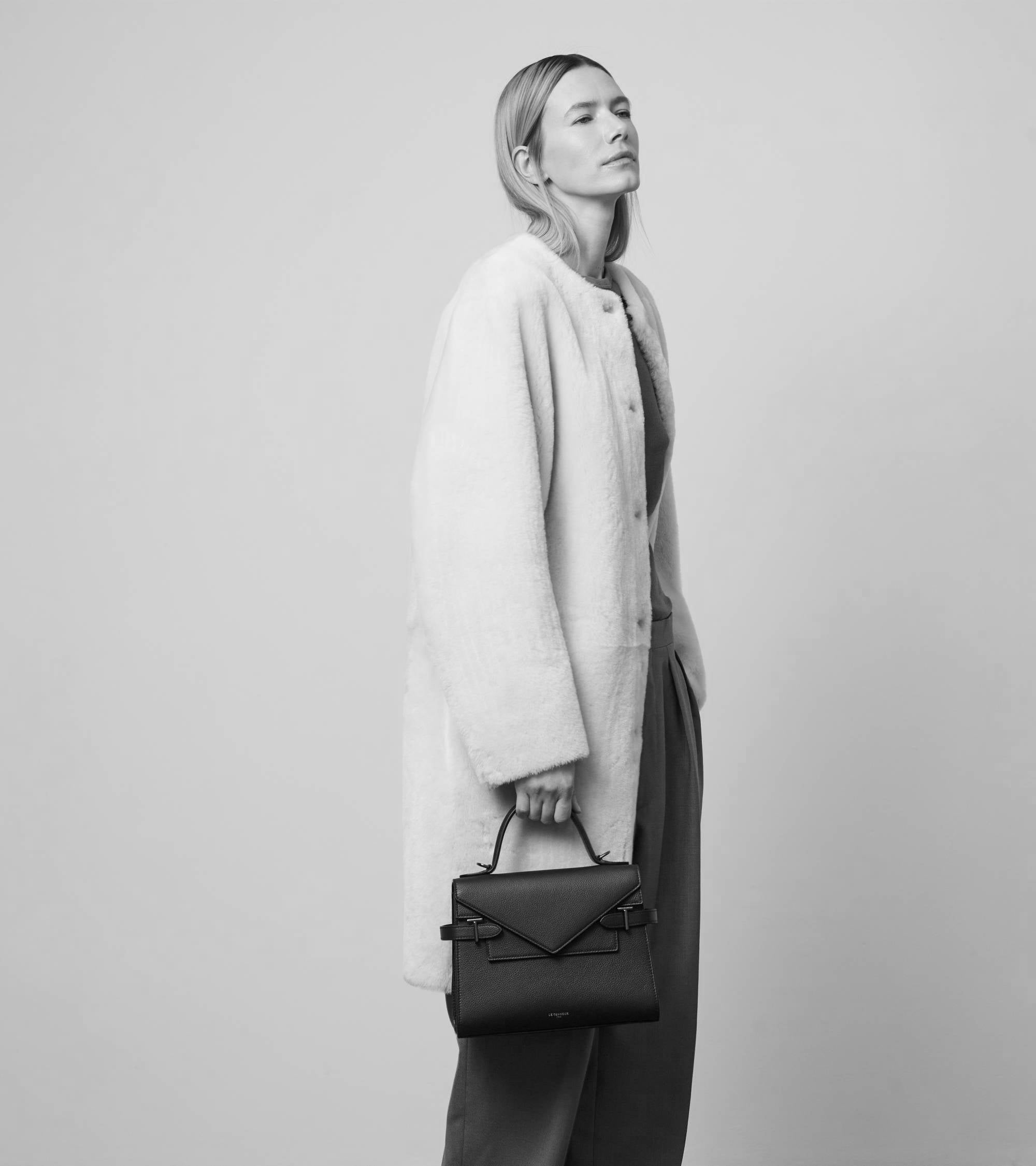 Sac à main double rabat moyen modèle Emilie en cuir grainé