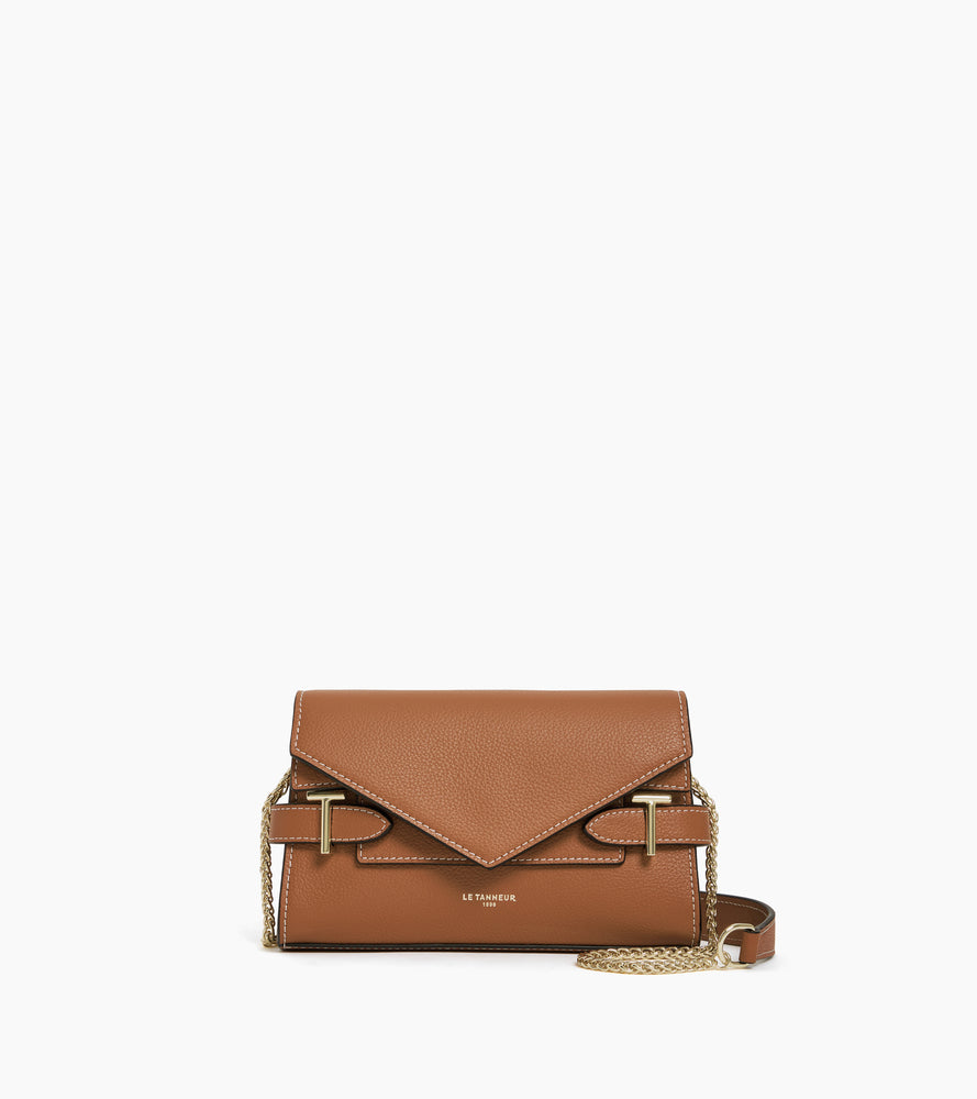 Emilie double flap small pouch in grained leather