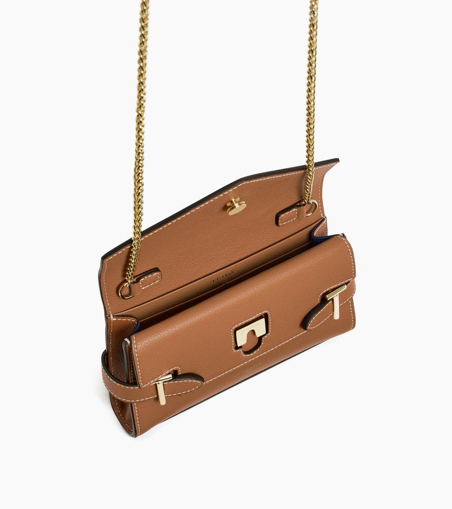 Emilie double flap small pouch in grained leather