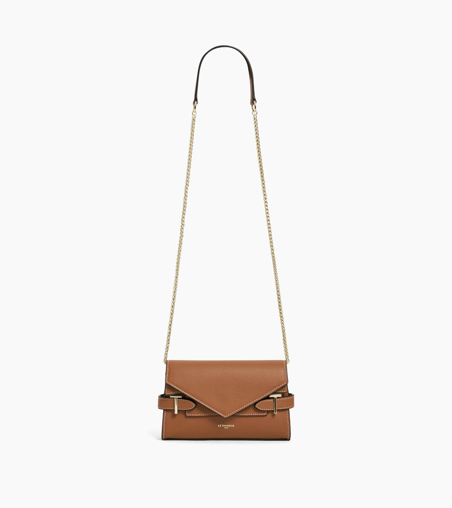 Emilie double flap small pouch in grained leather