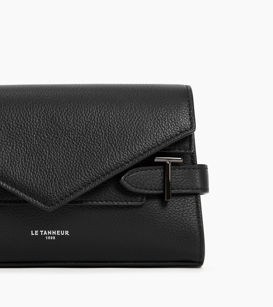 Sac pochette avec bandoulière double rabat Emilie en cuir grainé