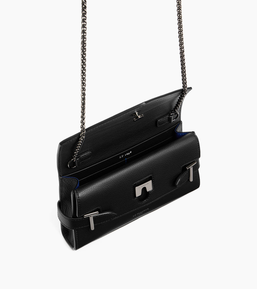 Sac pochette avec bandoulière double rabat Emilie en cuir grainé