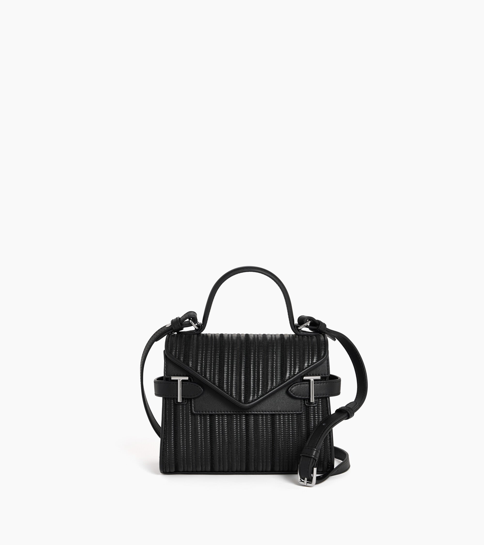 Petit sac à main double rabat Emilie en cuir tressé réemployé