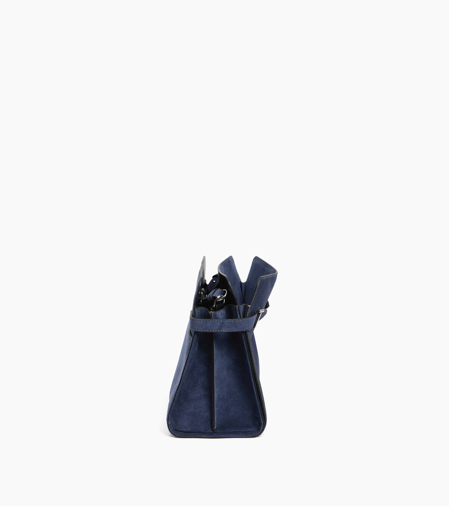 Sac porté épaule grand modèle Emie en cuir suède effet denim