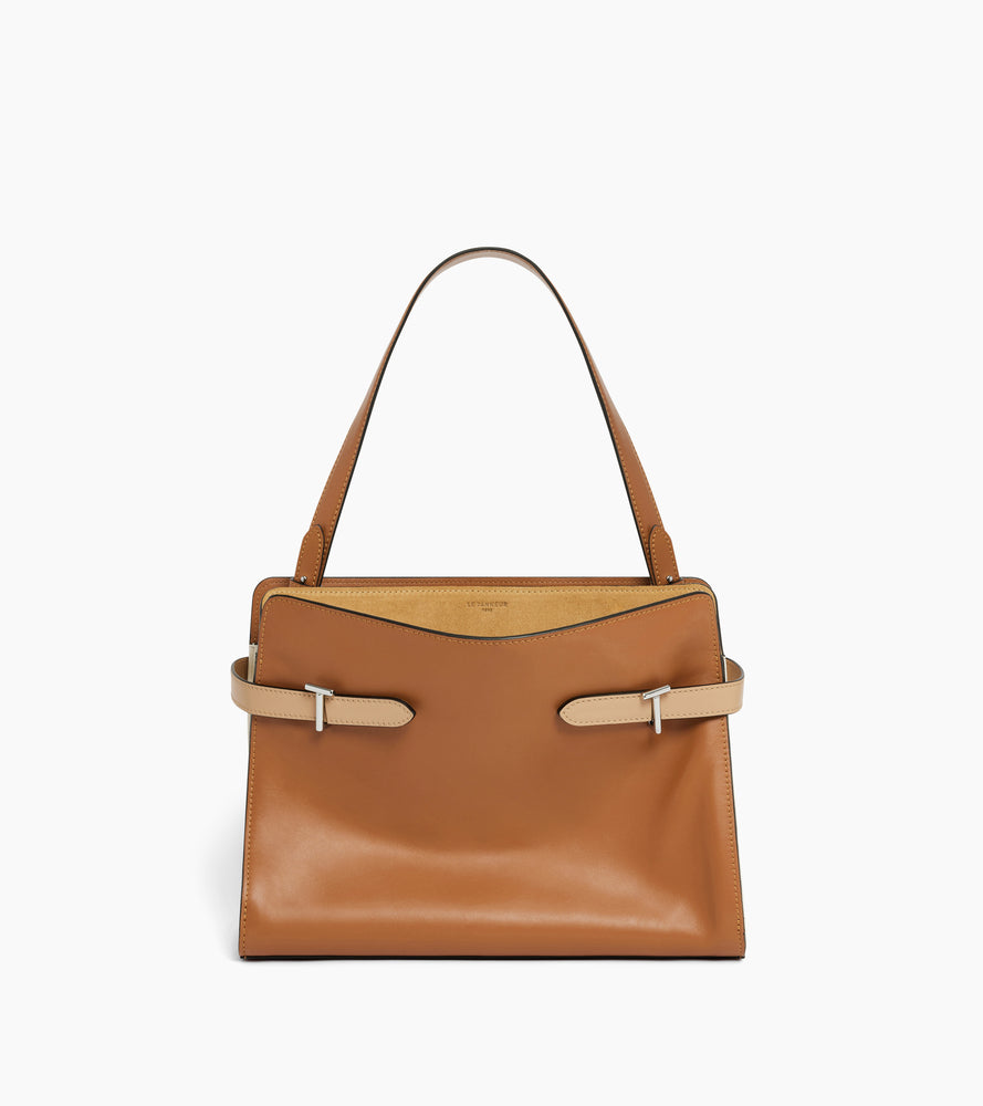 Sac porté épaule grand modèle Emie en cuir lisse et nubuck