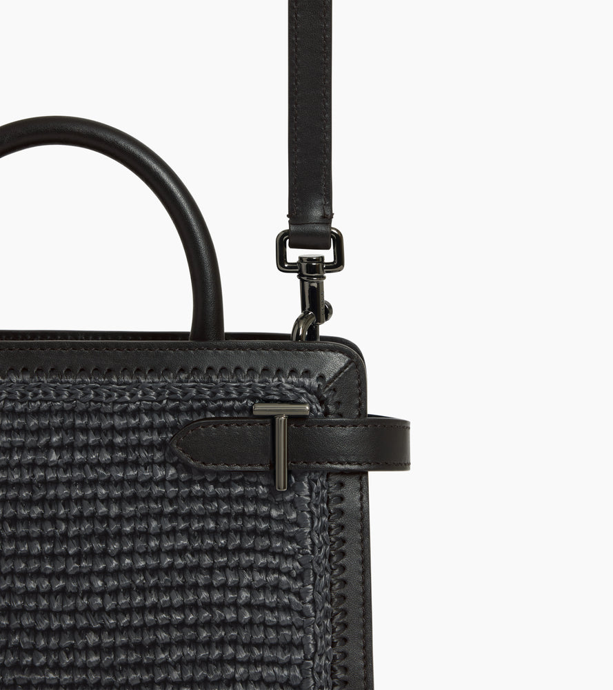 Petit sac à main Emilie effet raphia et cuir lisse