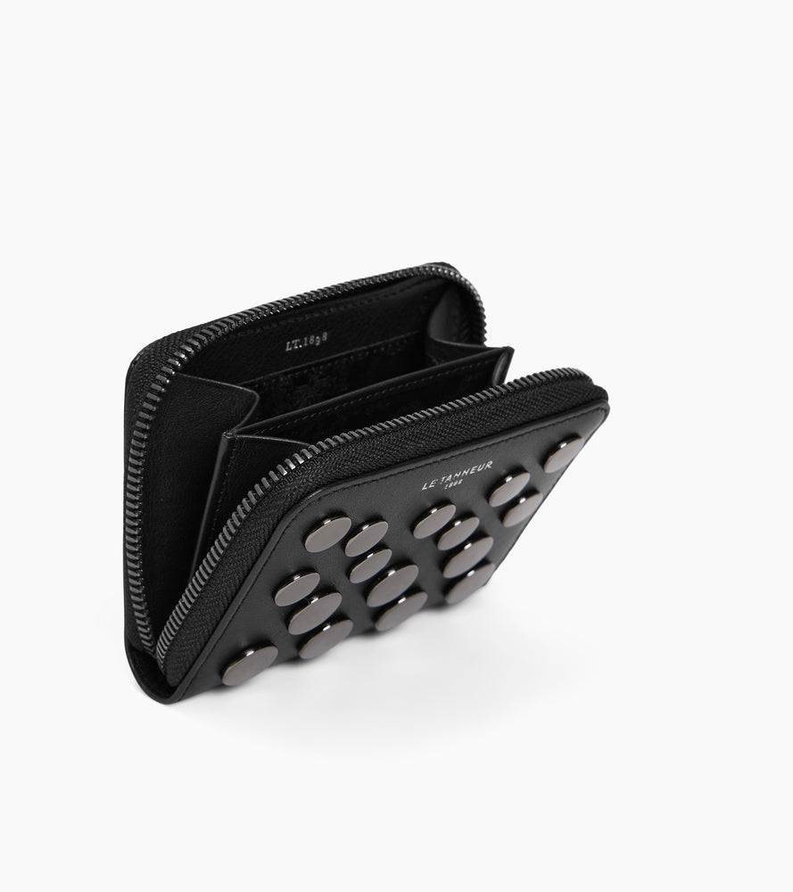 Porte monnaie Emilie en cuir lisse avec studs