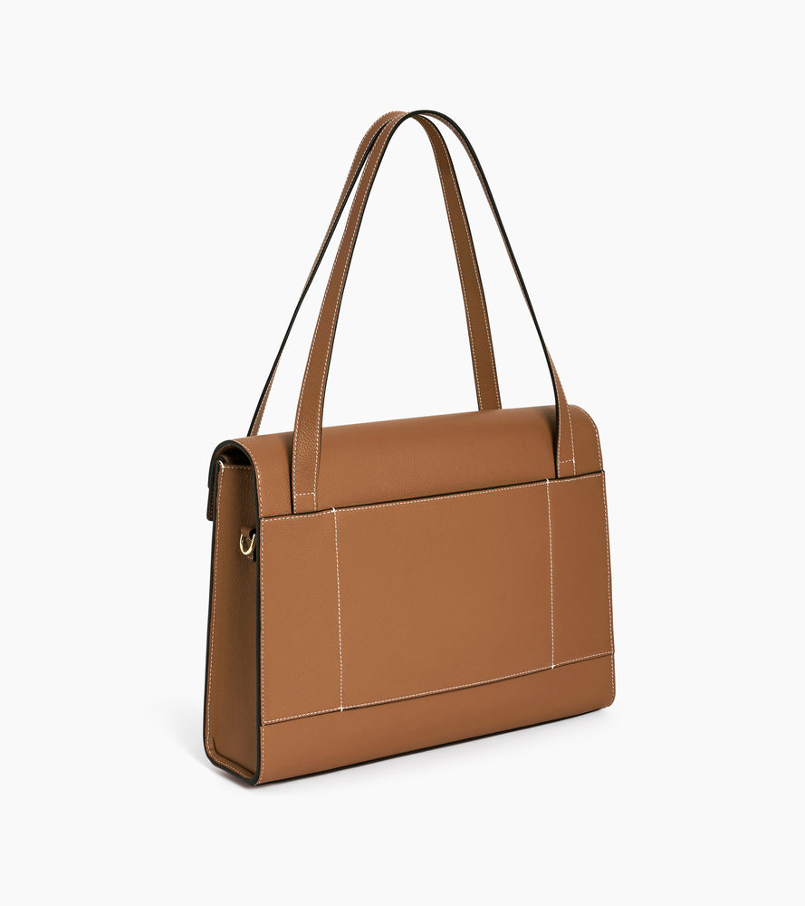 Porte documents double rabat porté épaule Emilie en cuir grainé