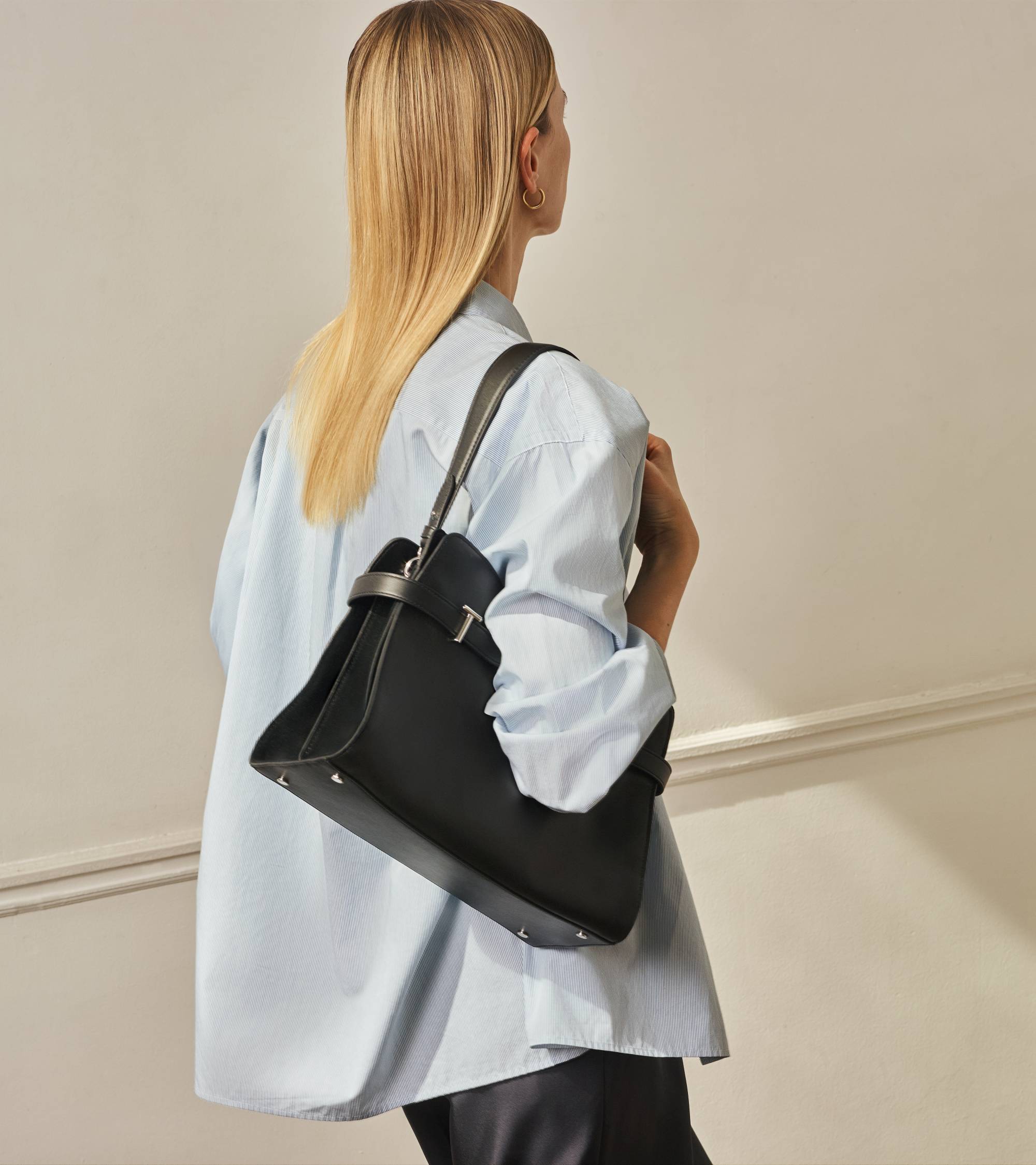 Sac porté épaule grand modèle Emie en cuir lisse et nubuck