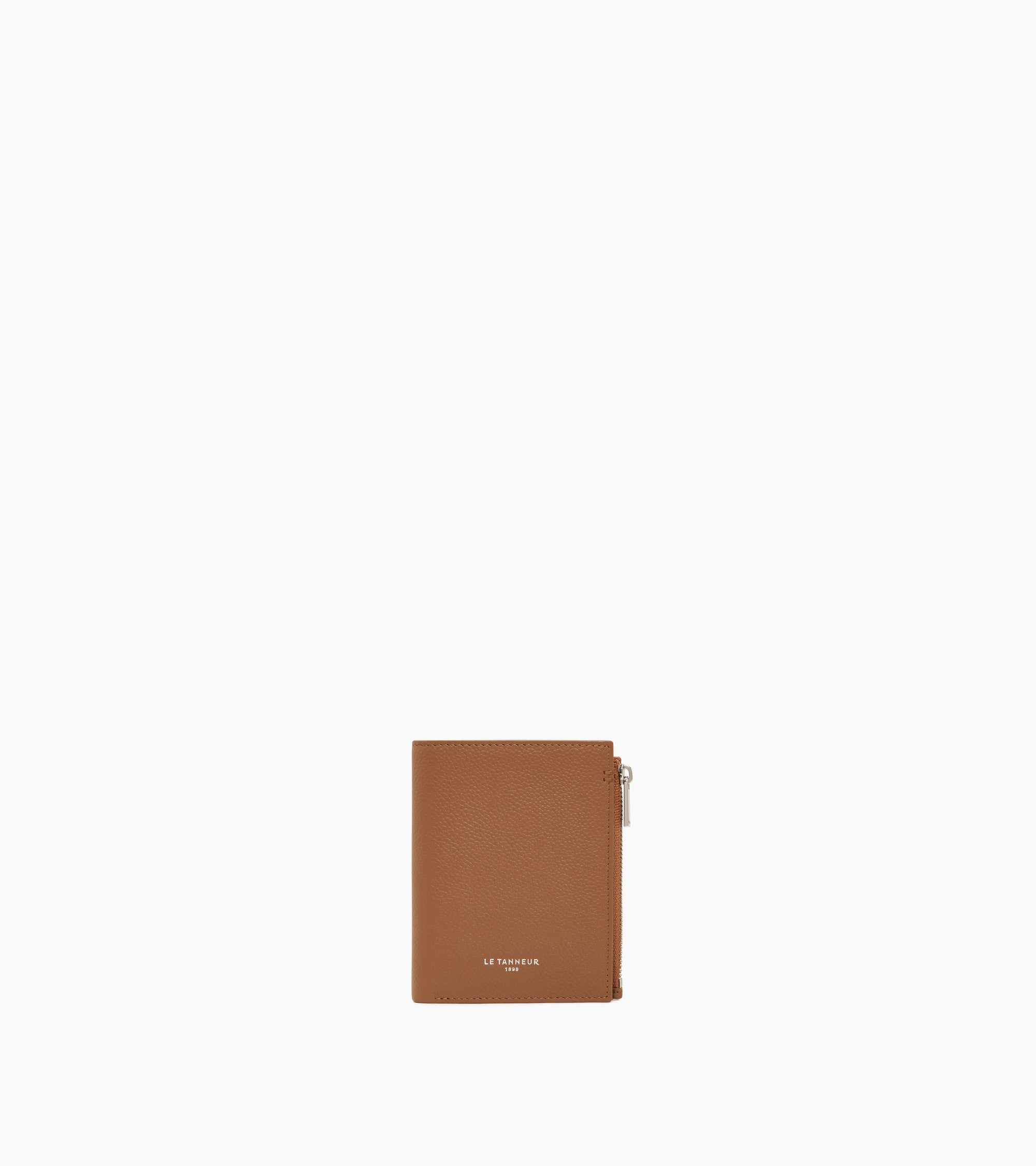 Petit portefeuille vertical zippé Lucien en cuir grainé