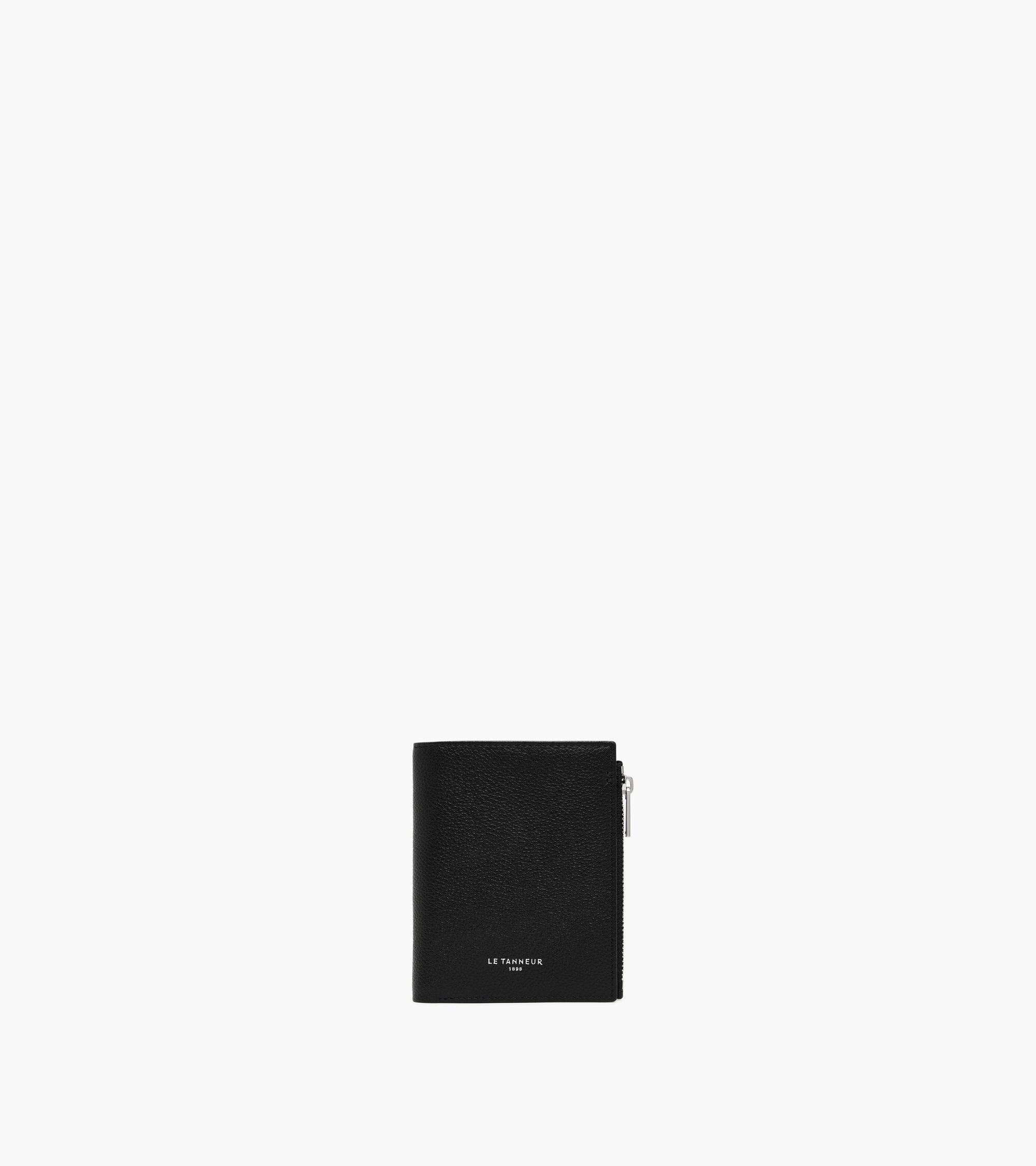Petit portefeuille vertical zippé Lucien en cuir grainé