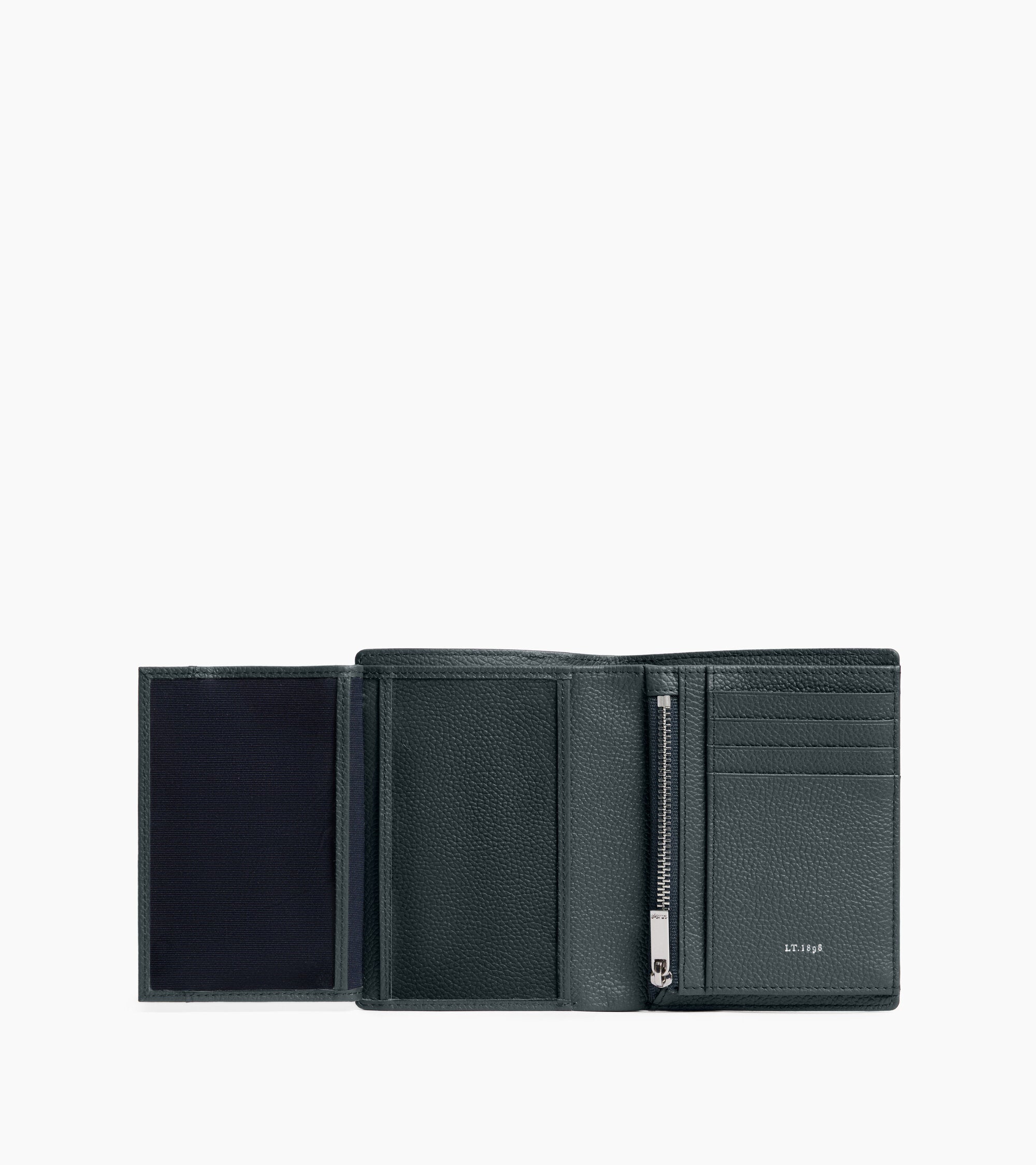 Petit portefeuille vertical zippé 2 volets Lucien en cuir grainé