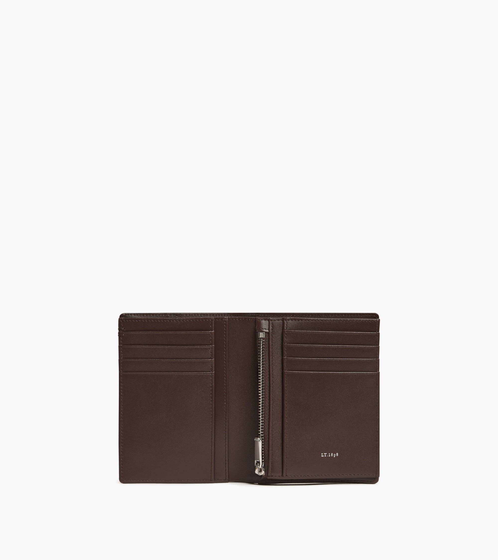 Portefeuille vertical zippé Lucien en cuir signature T